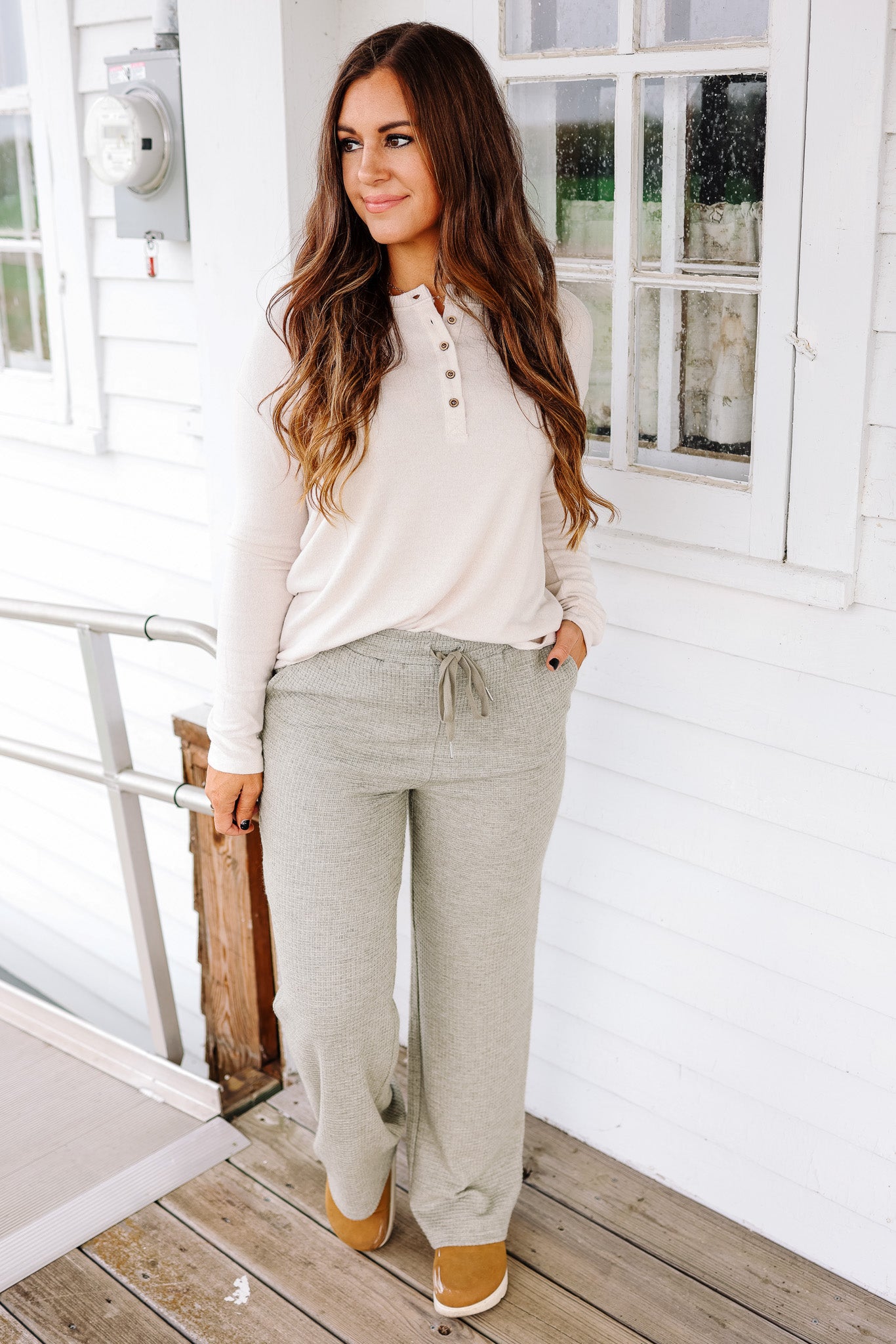 Lizzy Waffle Knit Pants - Olive