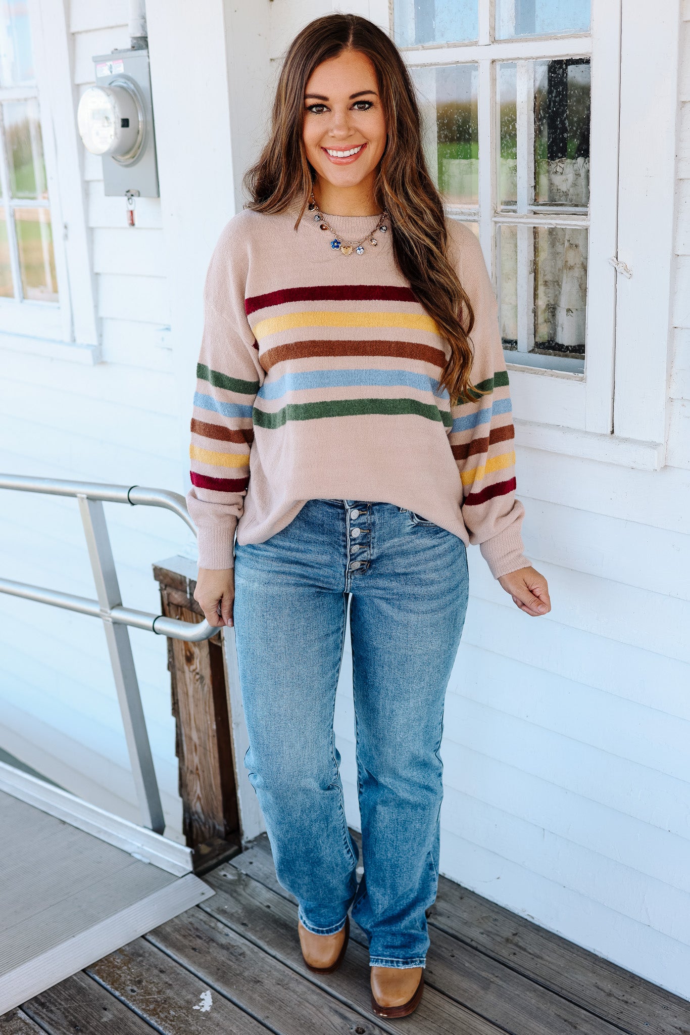 Rainbow Stripe Sweater - Beige