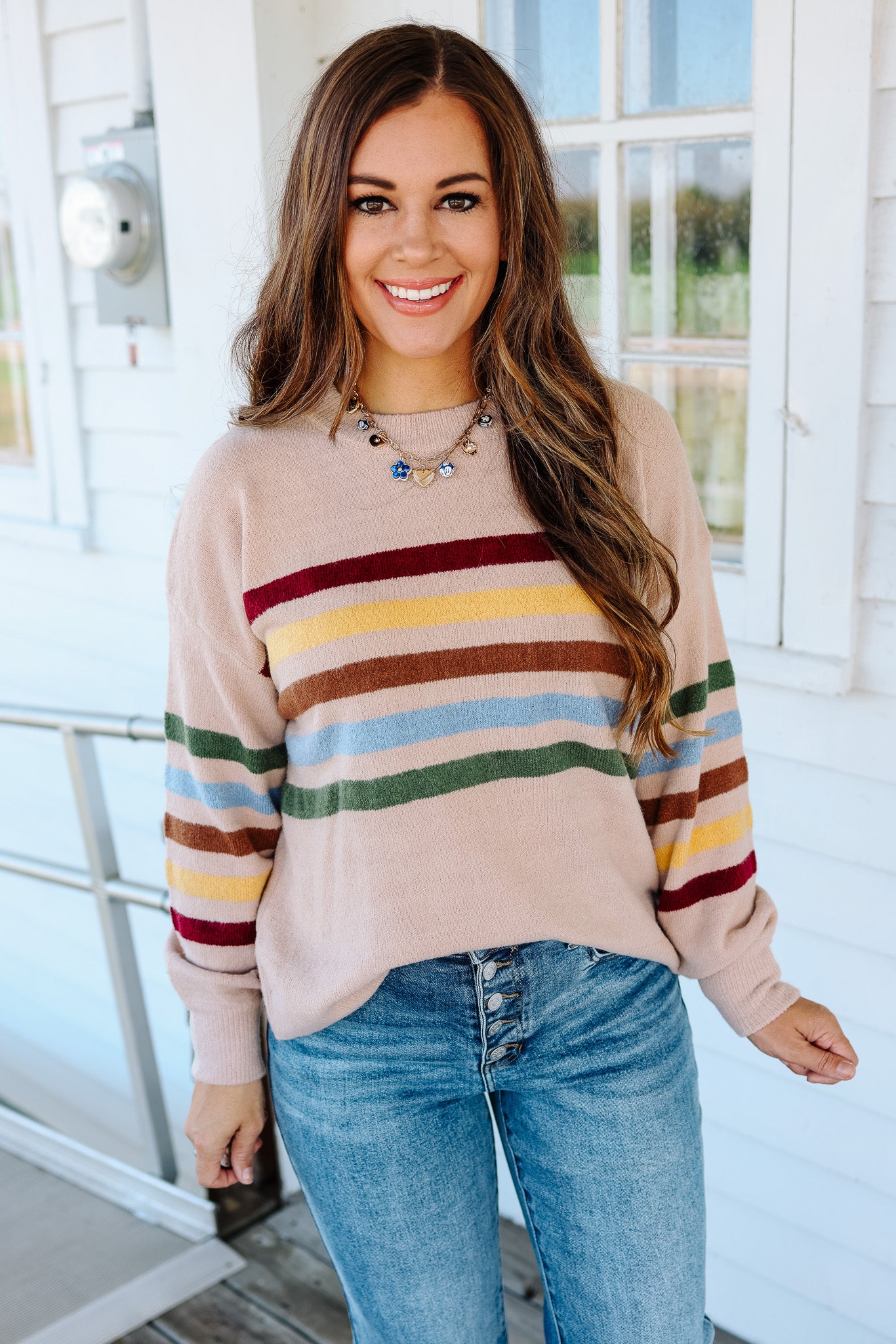 Rainbow Stripe Sweater - Beige