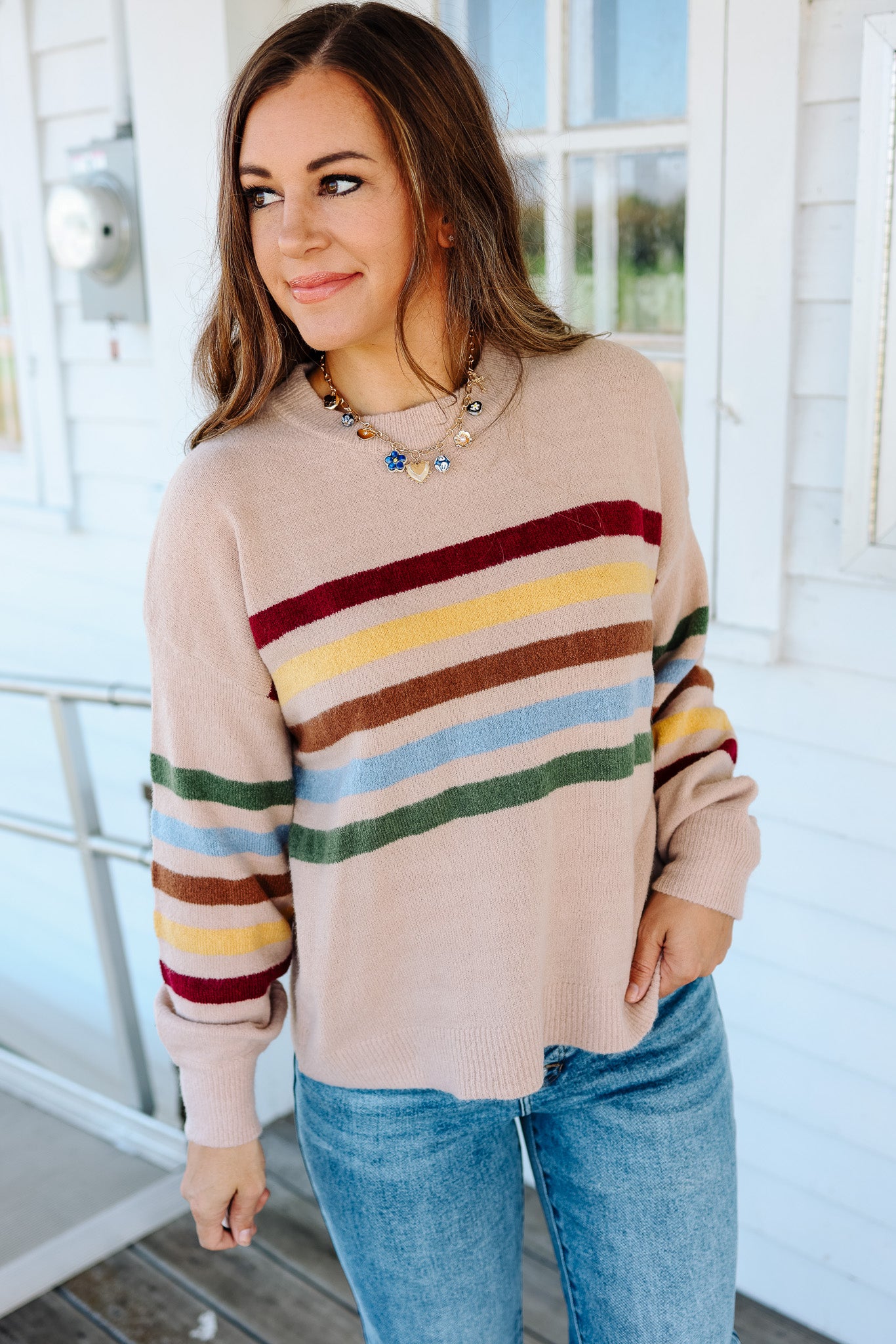 Rainbow Stripe Sweater - Beige