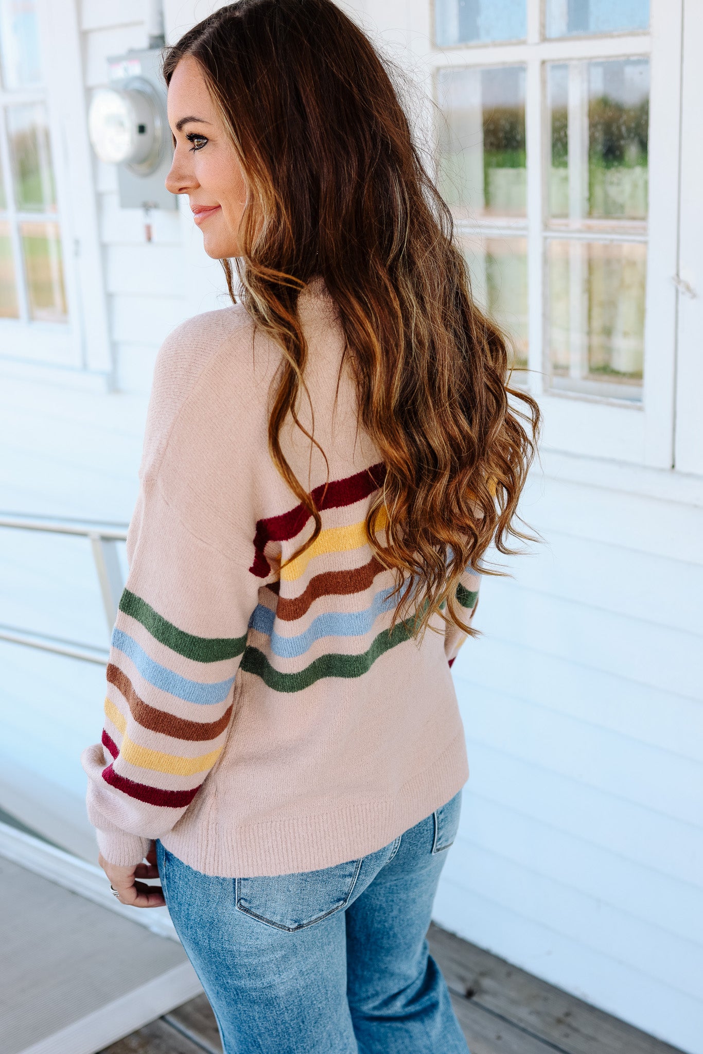 Rainbow Stripe Sweater - Beige