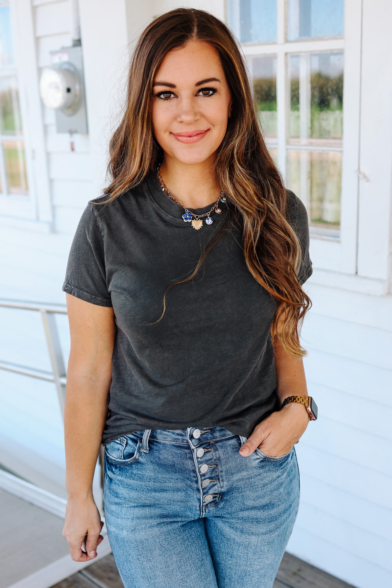 Ashley Acid Wash T-Shirt - Charcoal