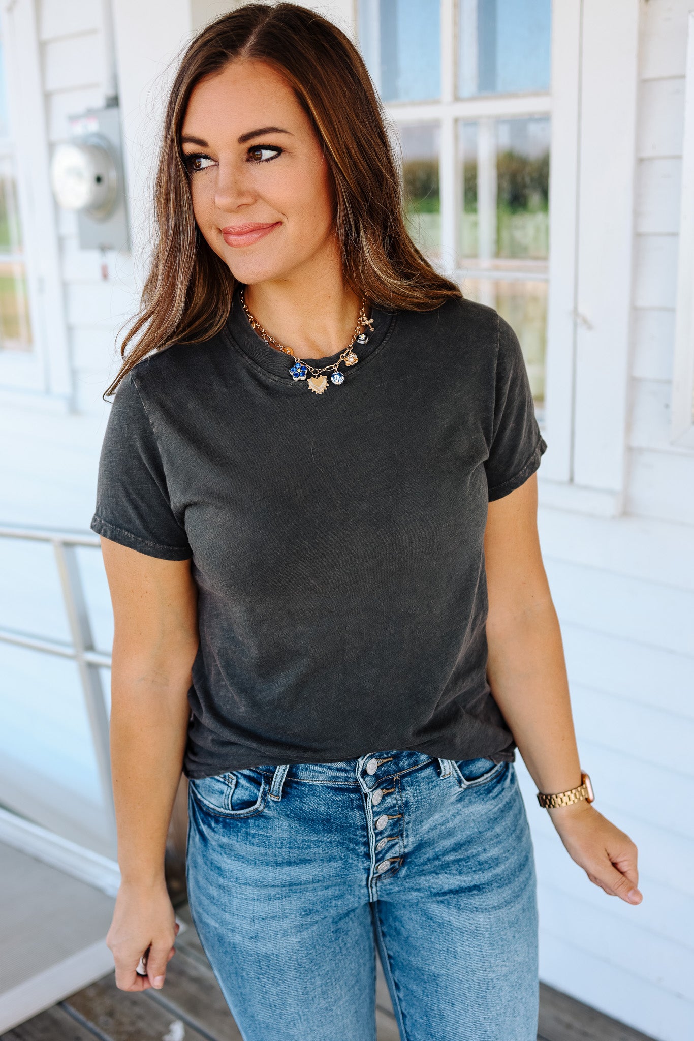 Ashley Acid Wash T-Shirt - Charcoal