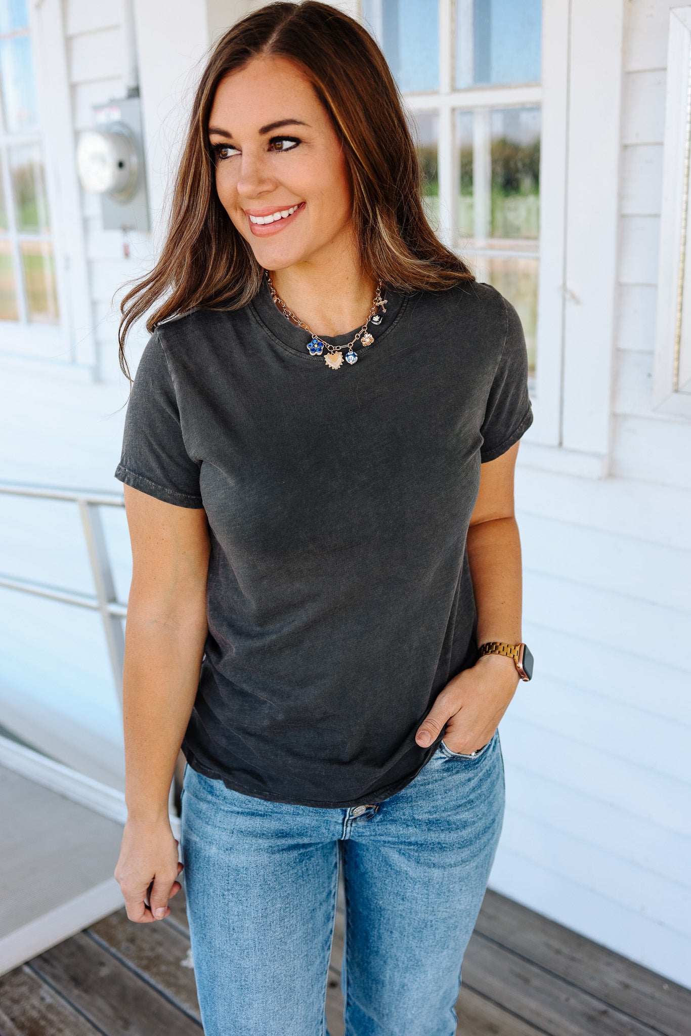 Ashley Acid Wash T-Shirt - Charcoal