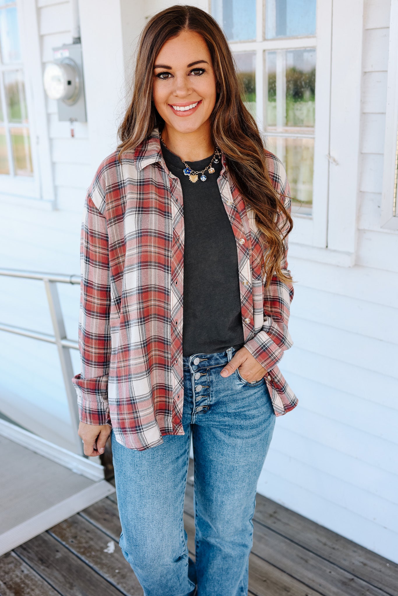 Kayla Classic Plaid Button Down - Rosewood