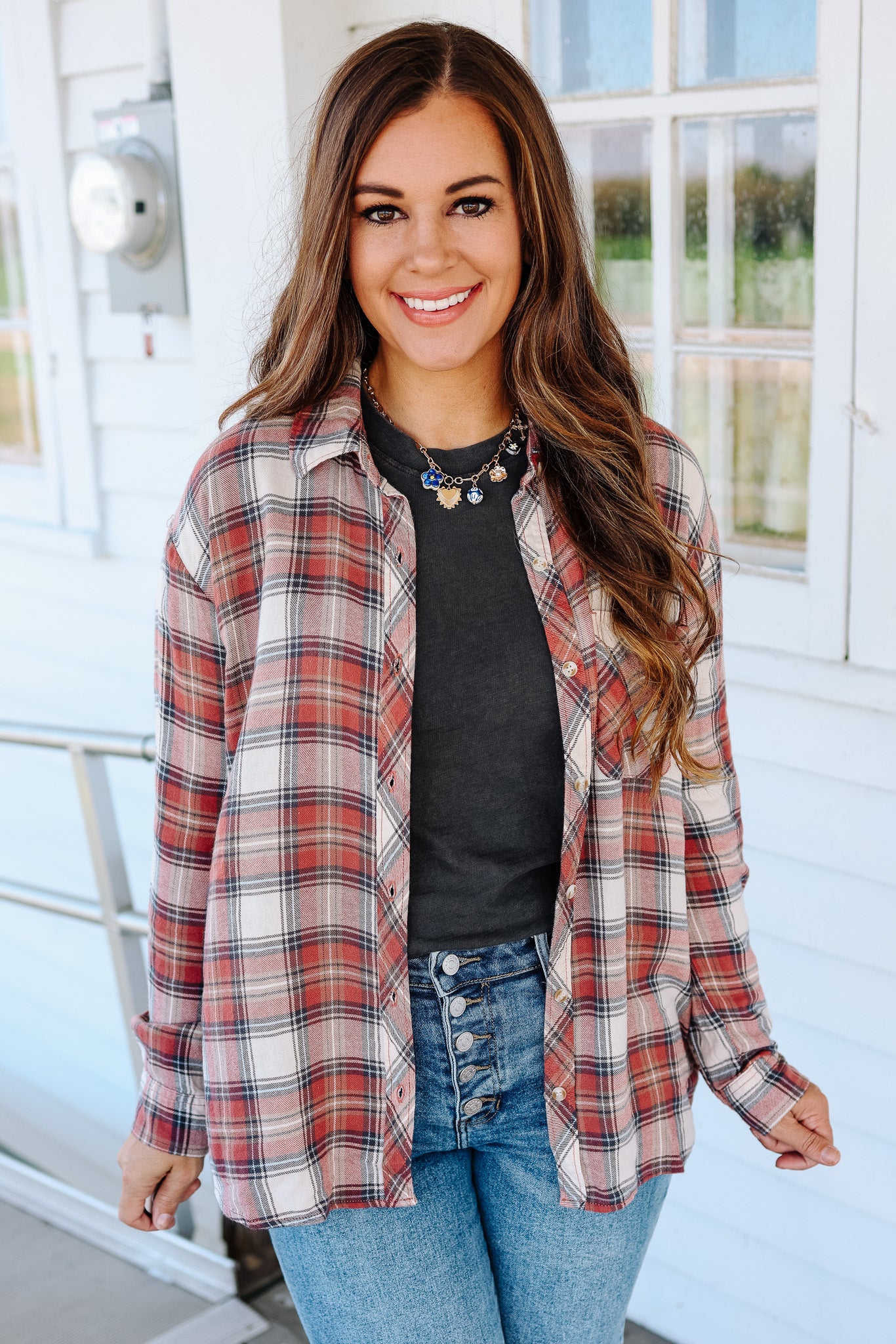 Kayla Classic Plaid Button Down - Rosewood