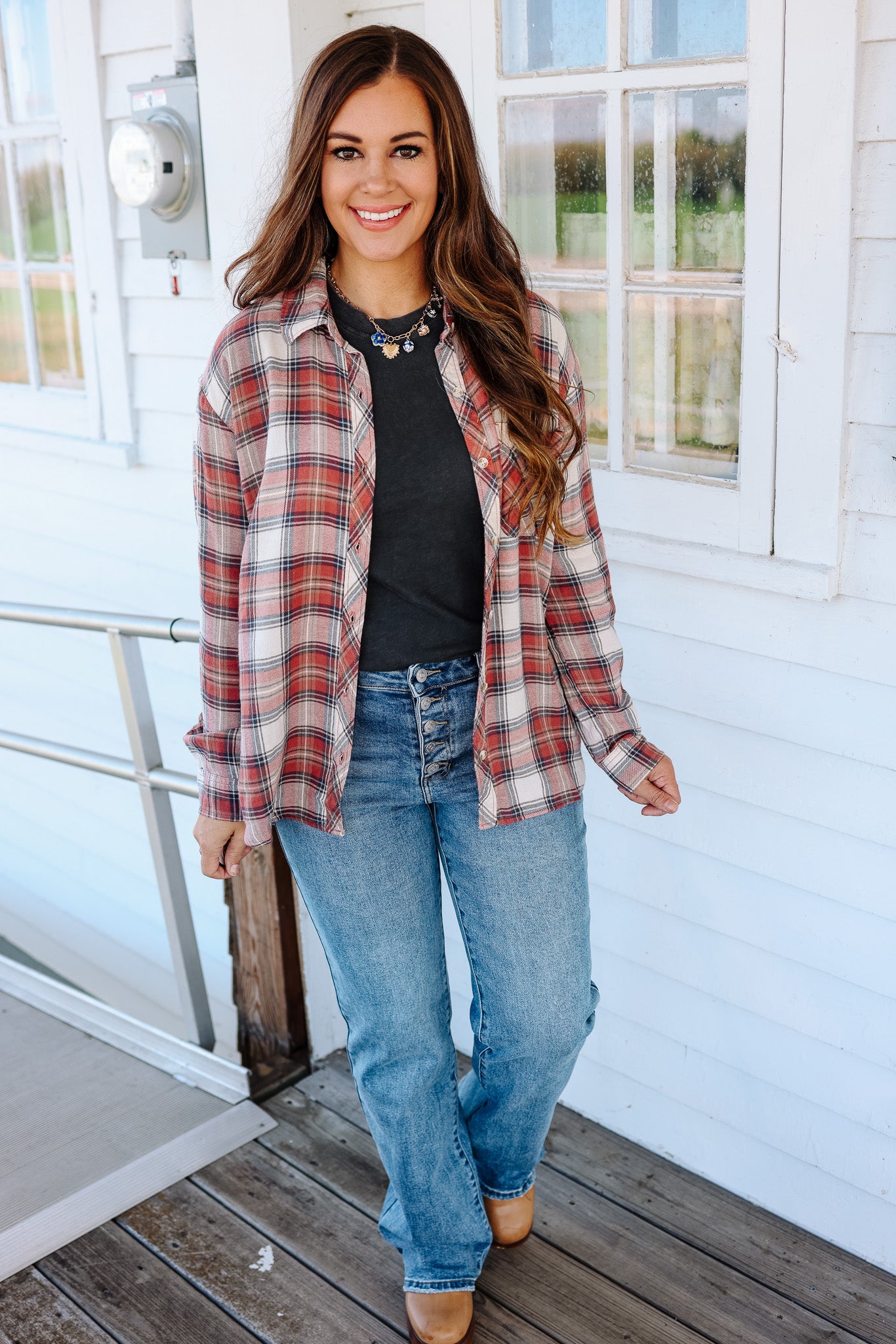 Kayla Classic Plaid Button Down - Rosewood