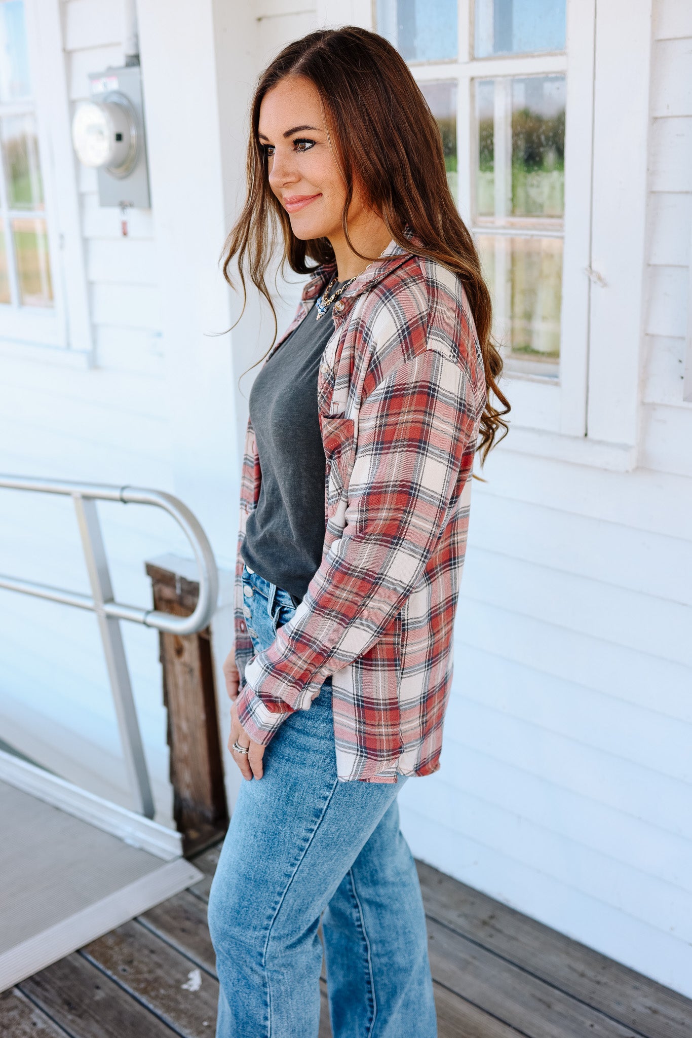 Kayla Classic Plaid Button Down - Rosewood