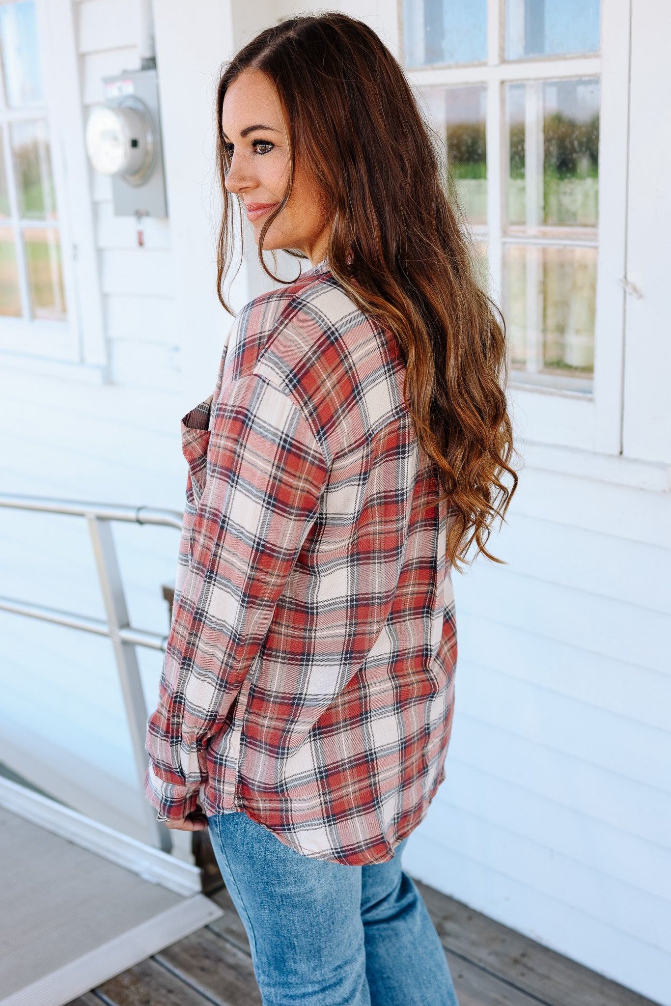 Kayla Classic Plaid Button Down - Rosewood