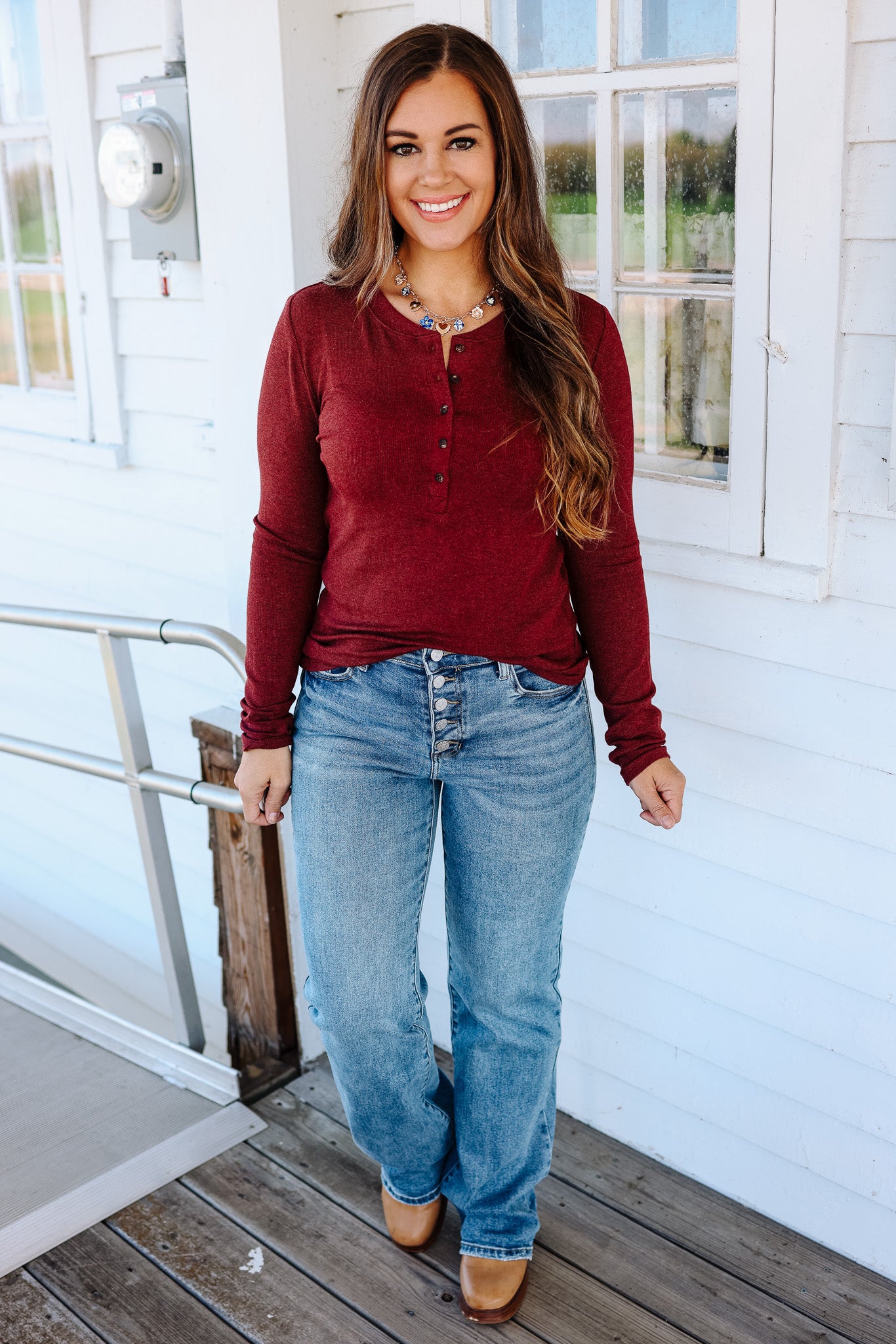 Payton Henley Top - Burgundy