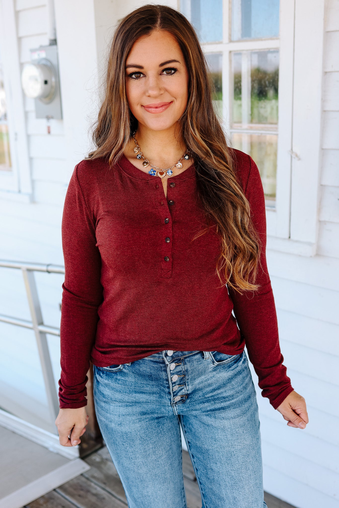 Payton Henley Top - Burgundy