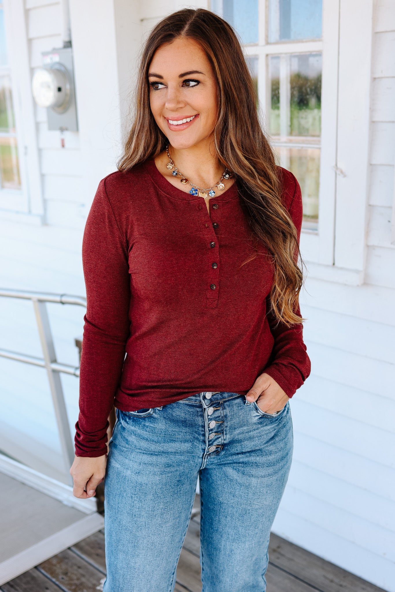 Payton Henley Top - Burgundy