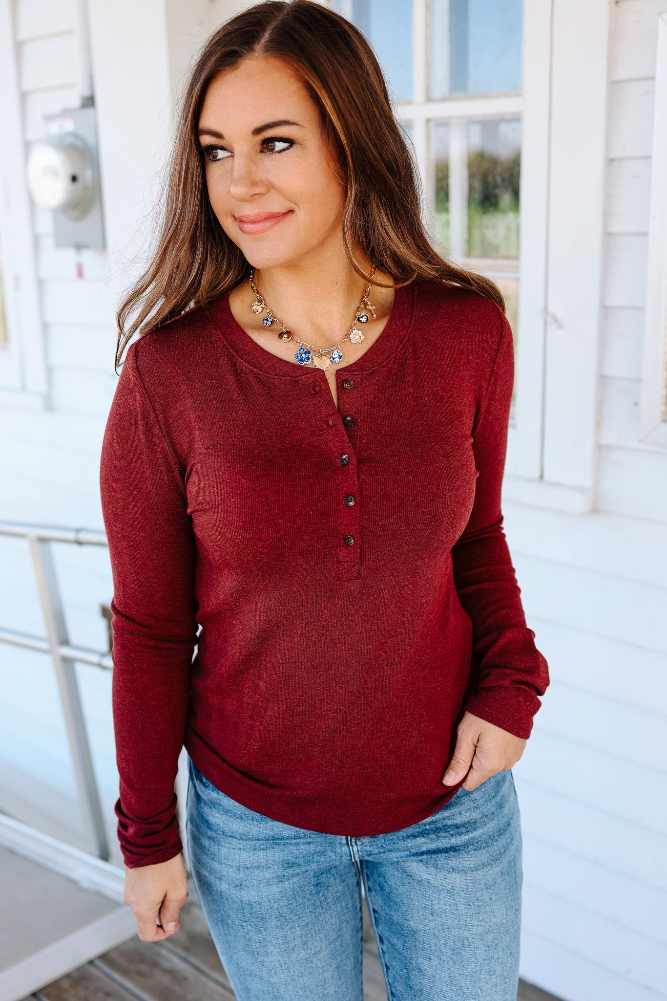 Payton Henley Top - Burgundy