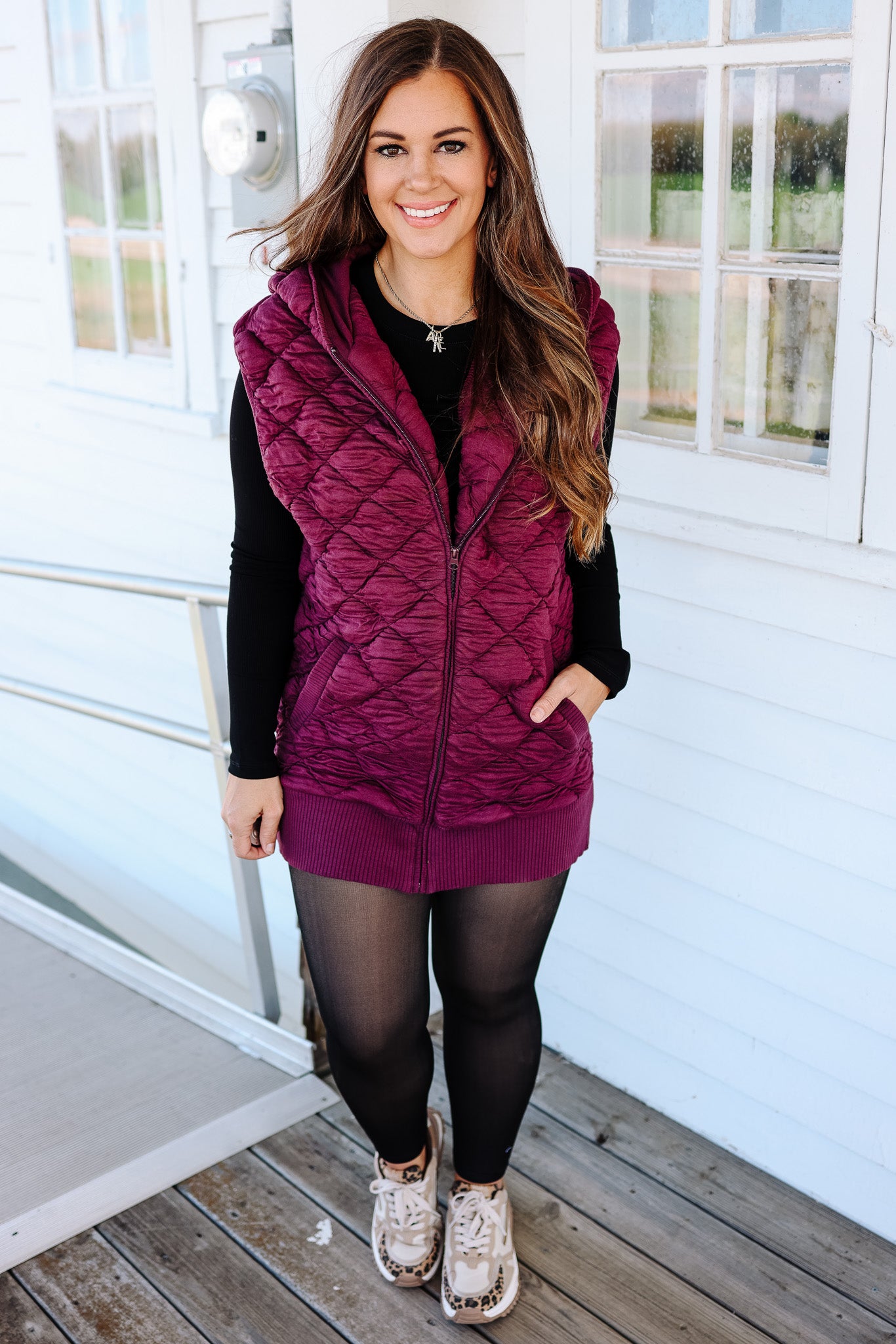 Stella Hooded Quilted Vest - Dark Plum