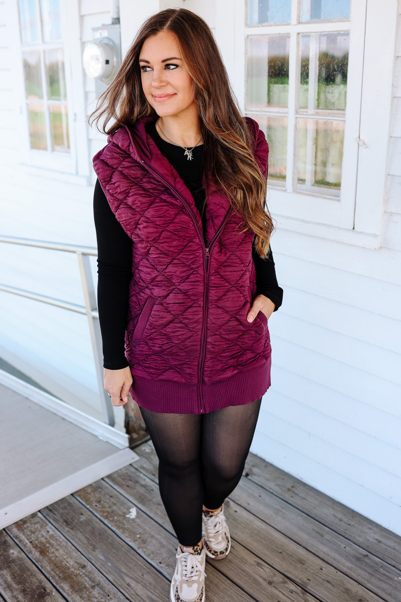 Stella Hooded Quilted Vest - Dark Plum