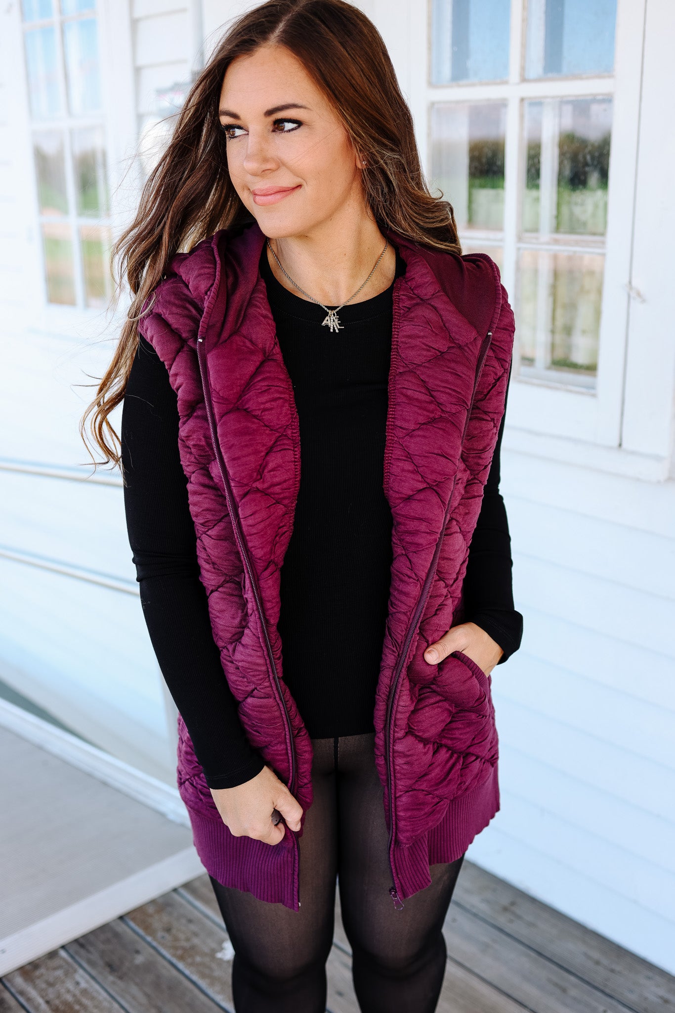 Stella Hooded Quilted Vest - Dark Plum