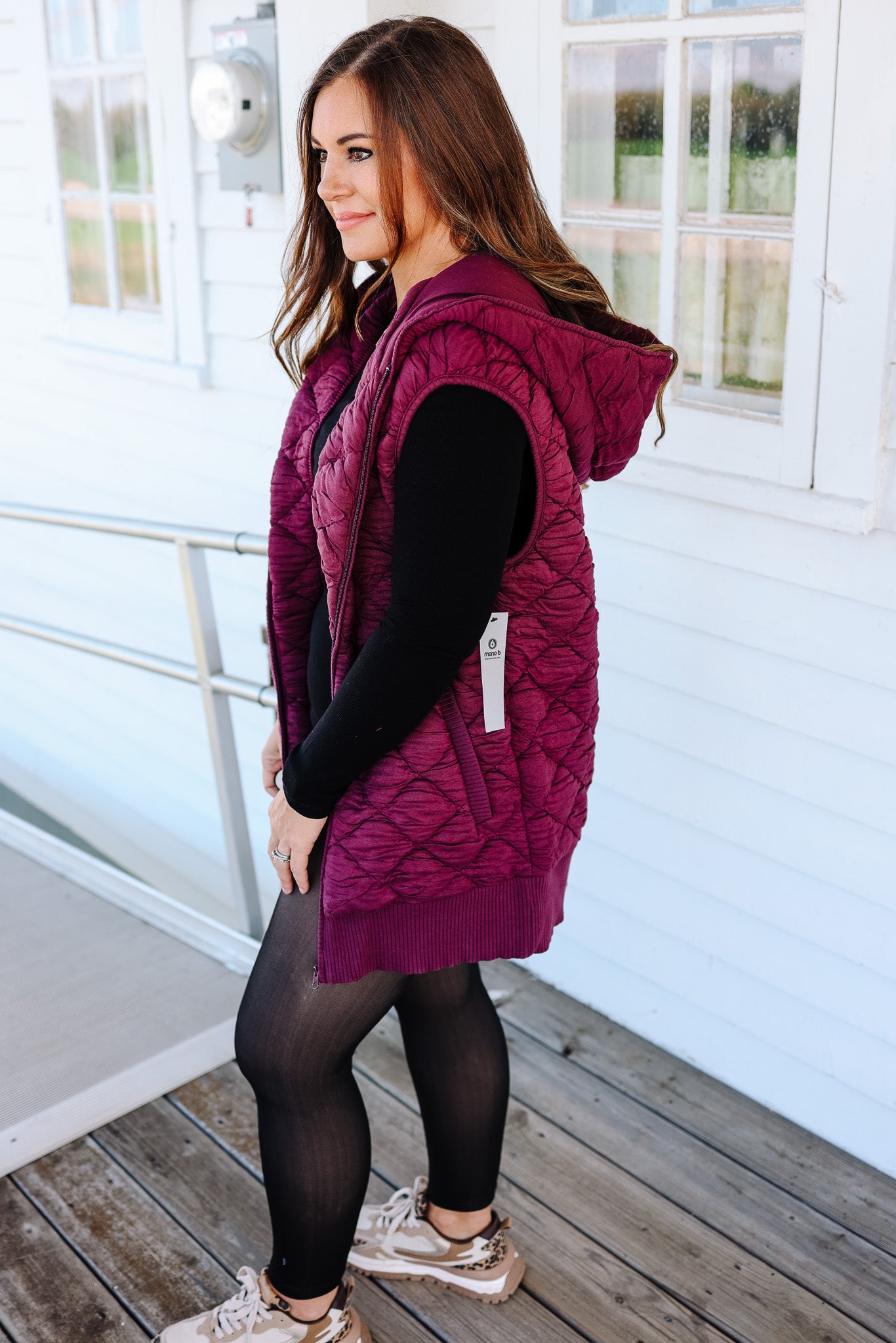 Stella Hooded Quilted Vest - Dark Plum