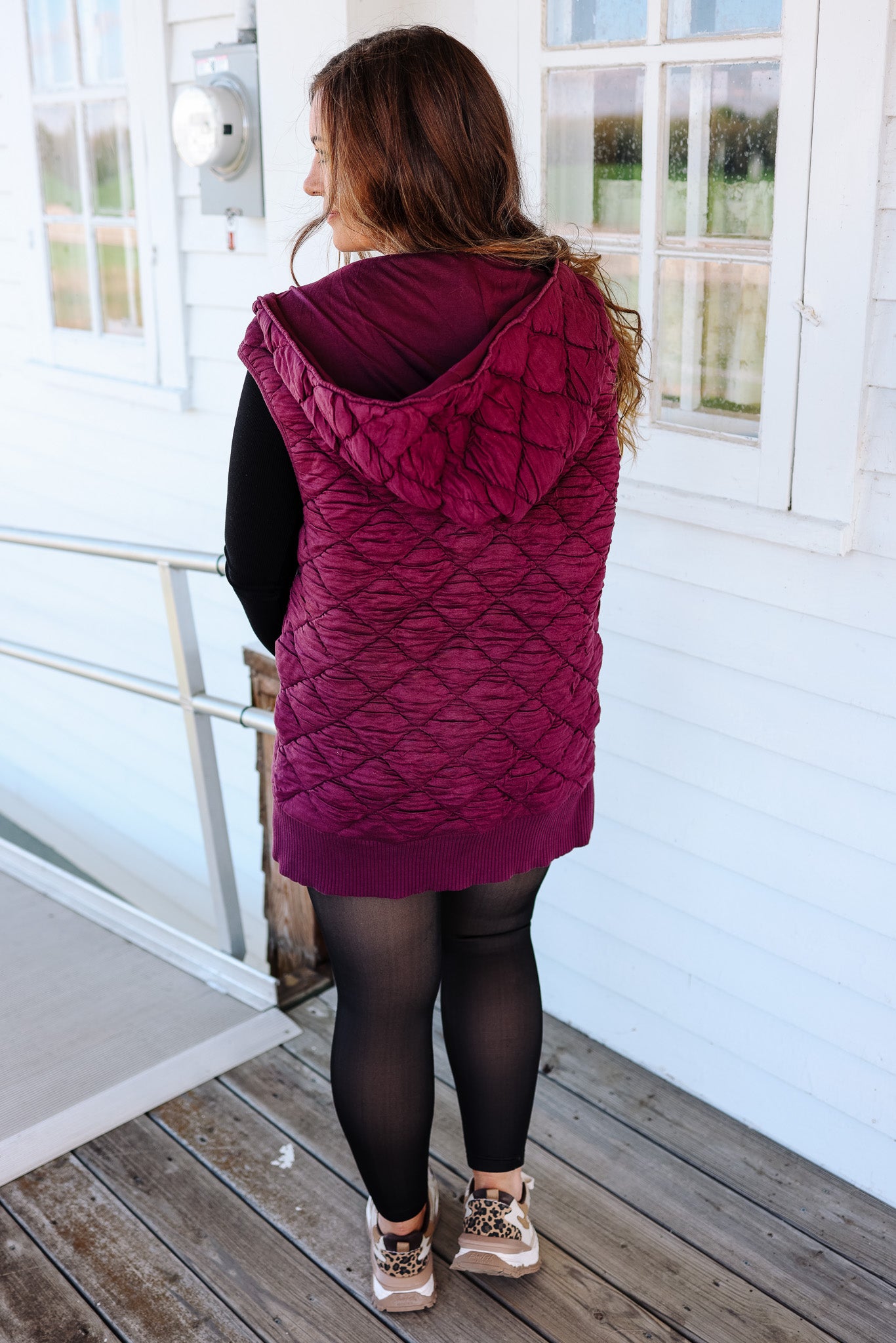 Stella Hooded Quilted Vest - Dark Plum