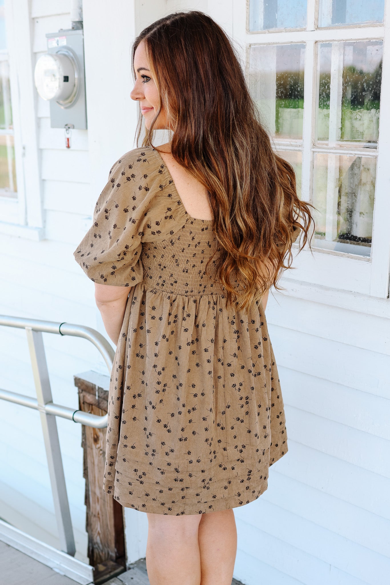 Lou Floral Corduroy Dress - Taupe