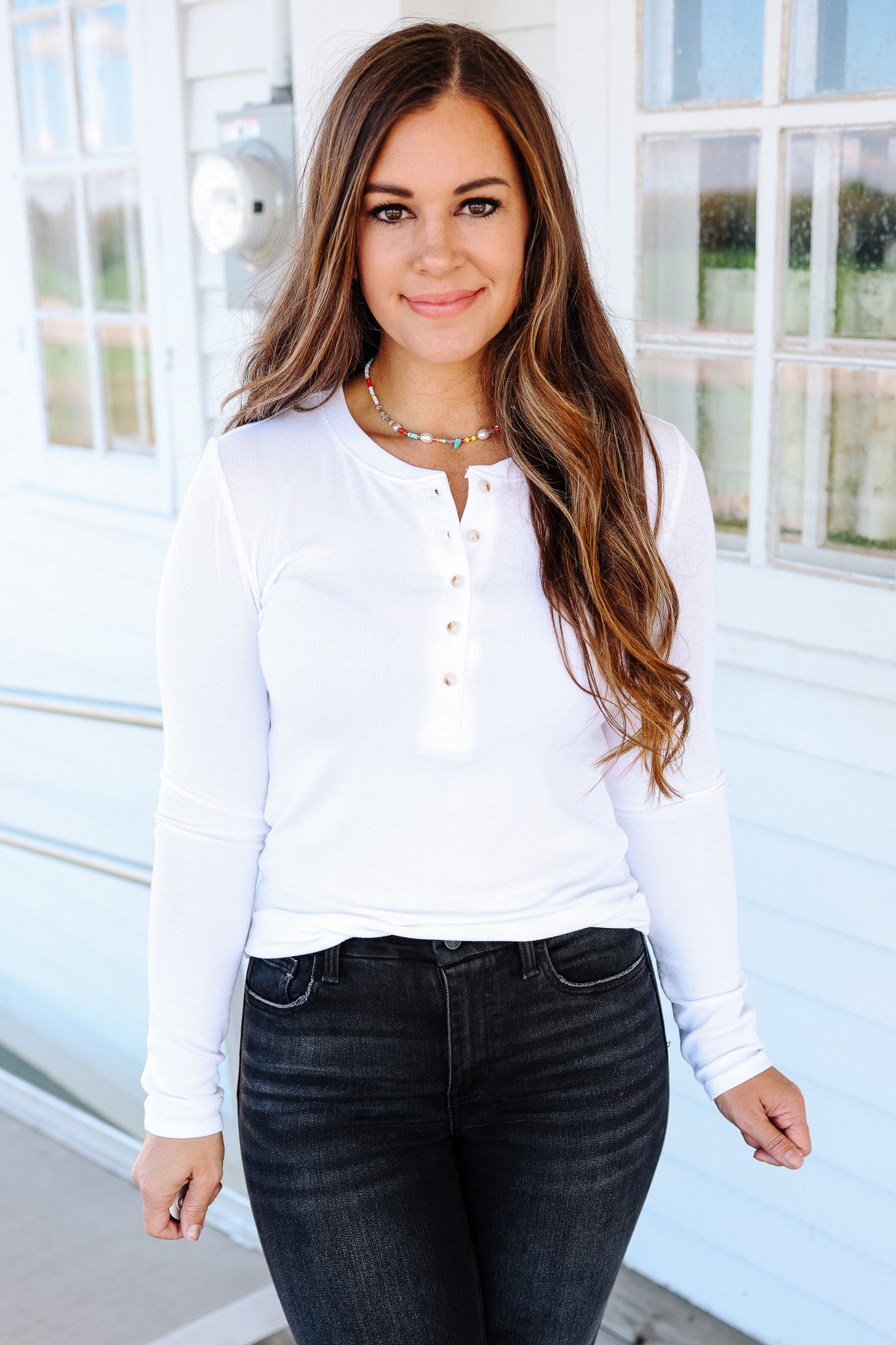 Payton Classic Ribbed Henley Top - Off White