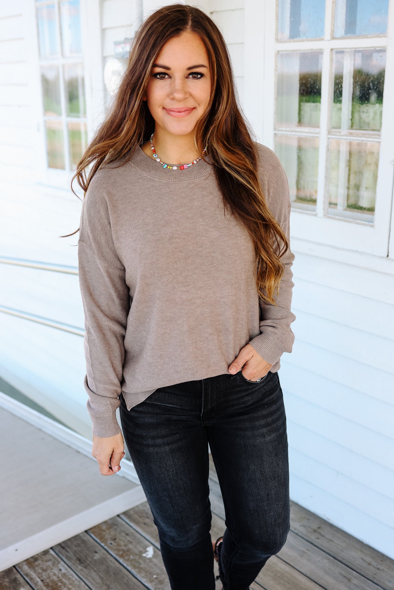 Remma Drop Shoulder Sweater - Heather Mocha