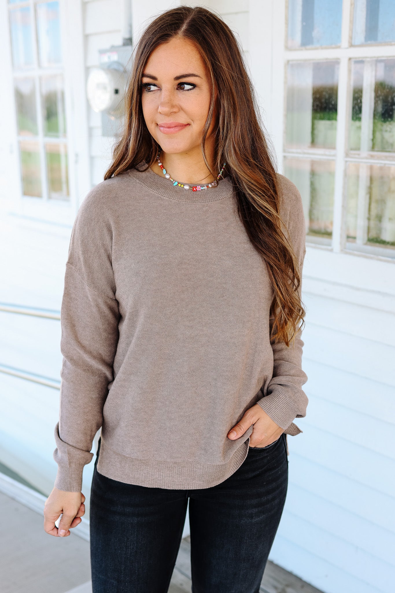 Remma Drop Shoulder Sweater - Heather Mocha