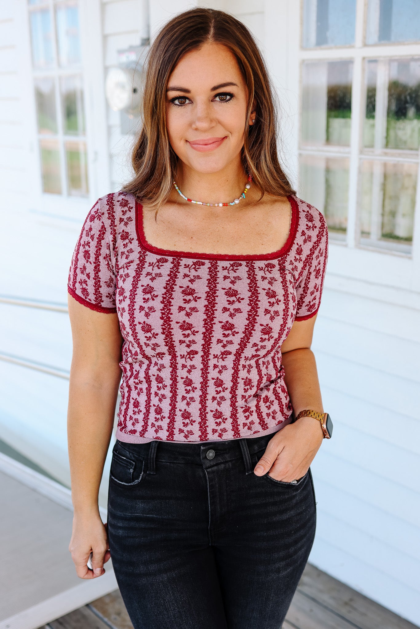 Tatum Lace Trim Floral Top - Raspberry