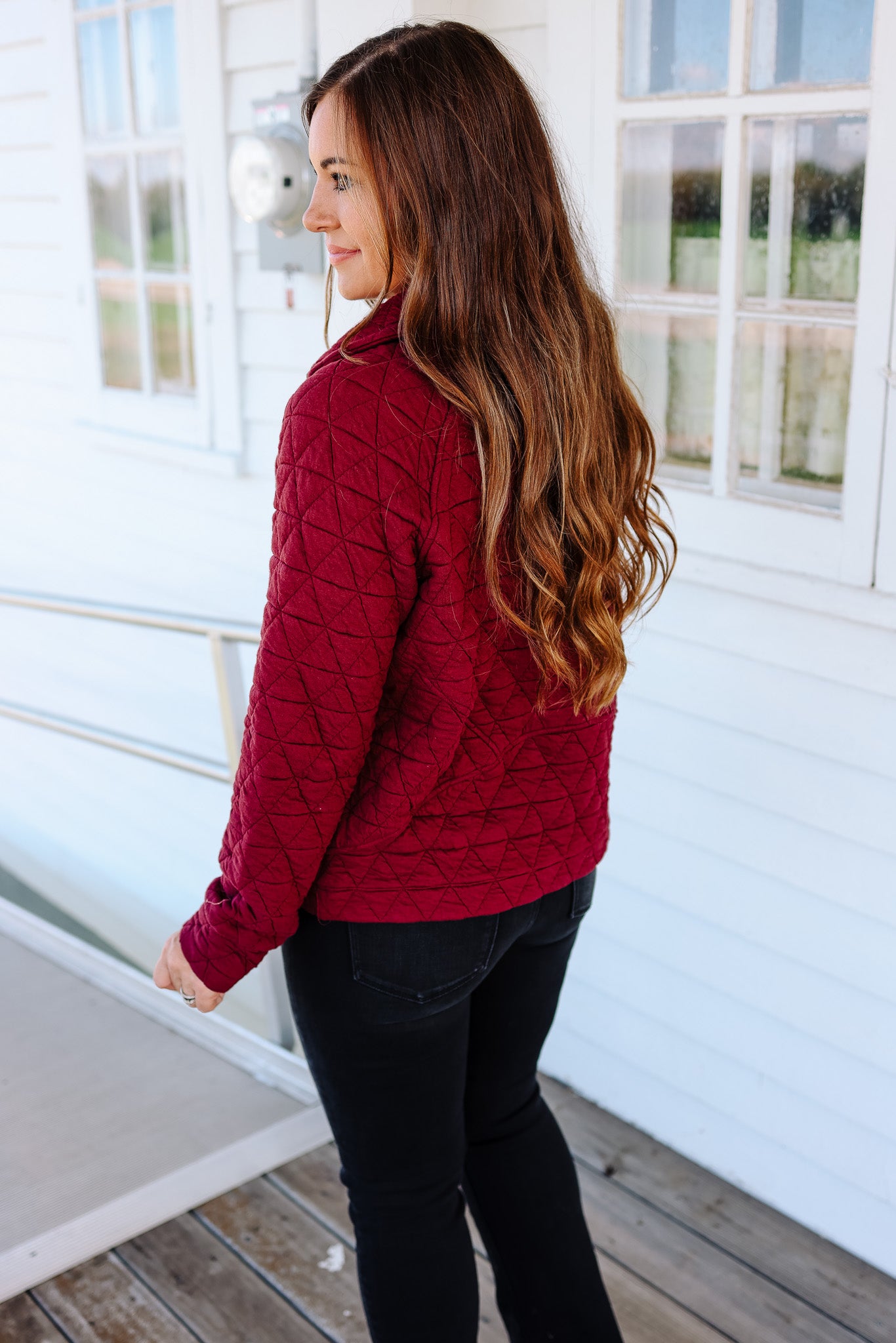 Quinn Half Zip Quilted Sweatshirt - Burgundy