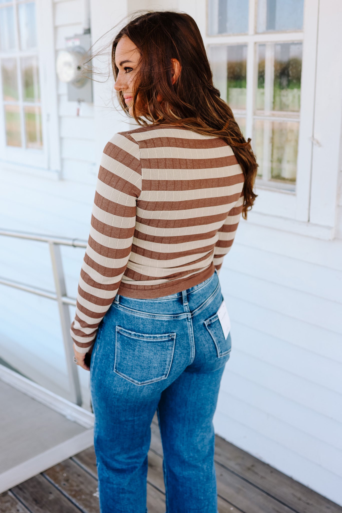 Tinx Seamless Stripe Top - Taupe/Ivory
