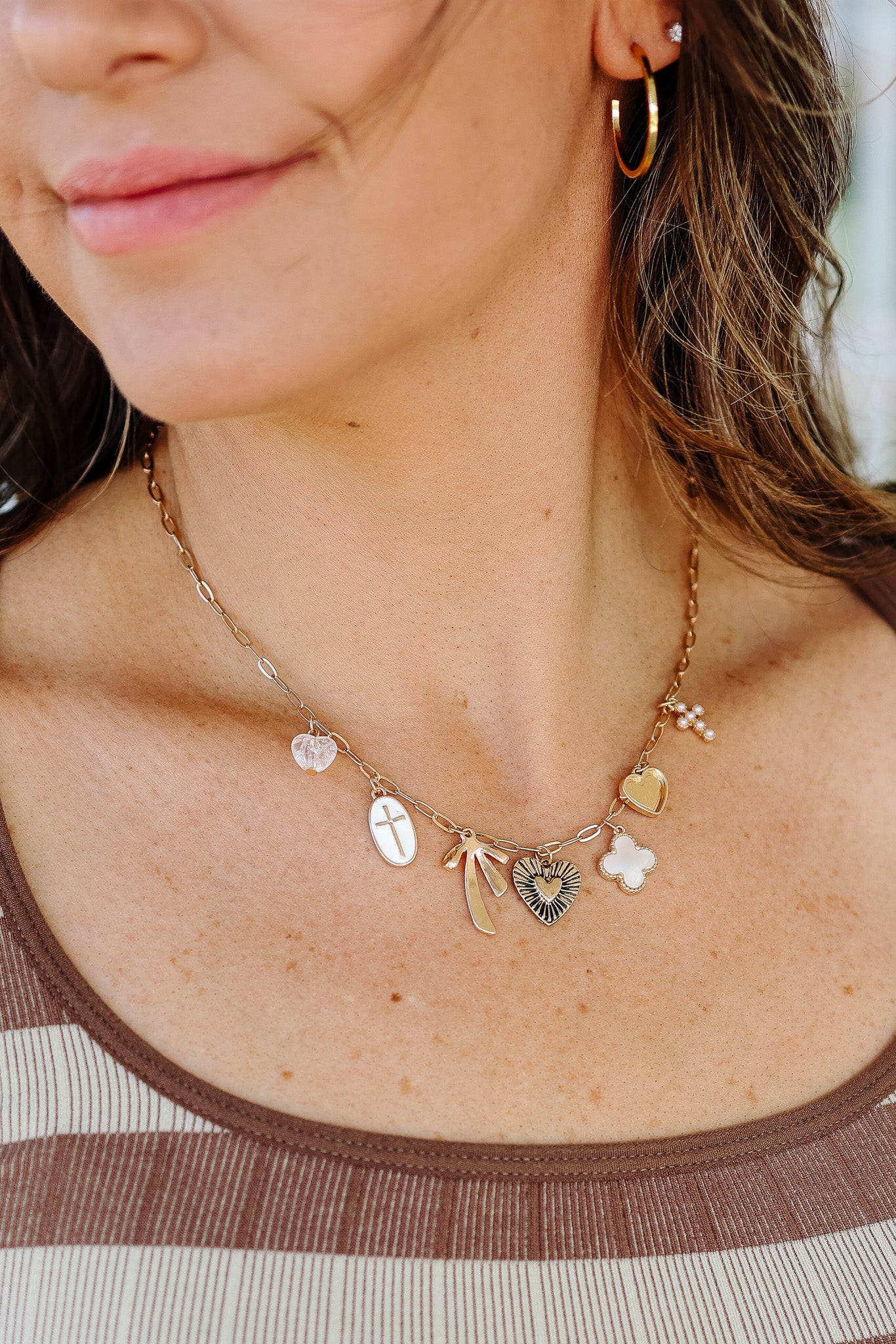 Charm Necklace Clover Bow Cross Heart