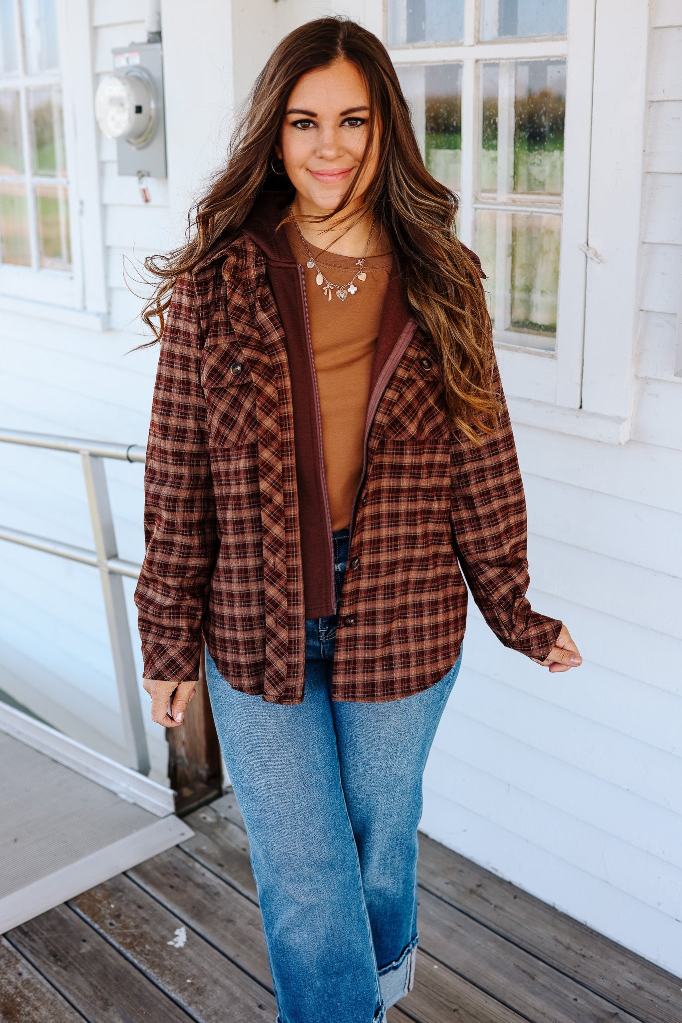Shay Plaid Hoodie Jacket - Roasted Chestnut
