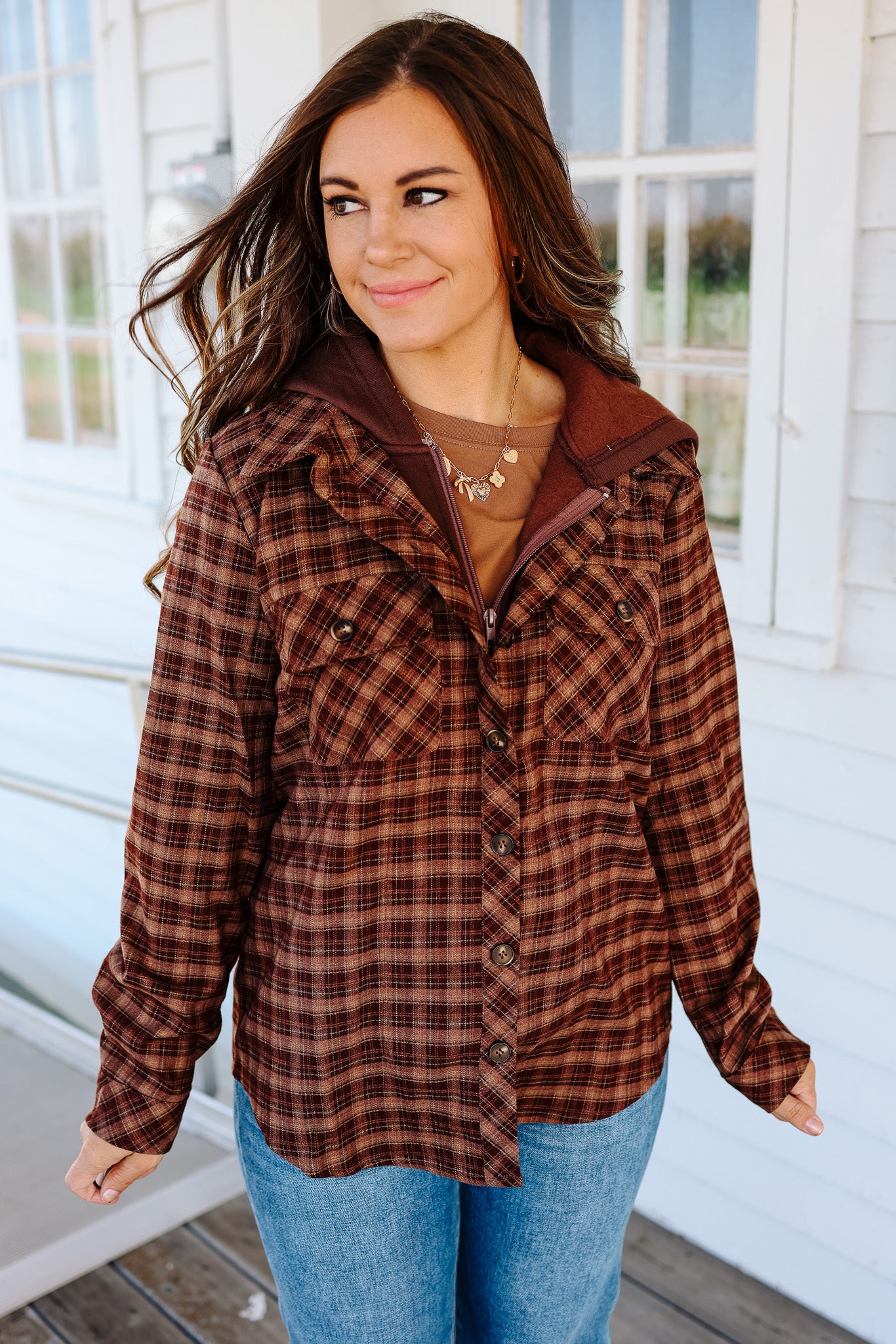 Shay Plaid Hoodie Jacket - Roasted Chestnut