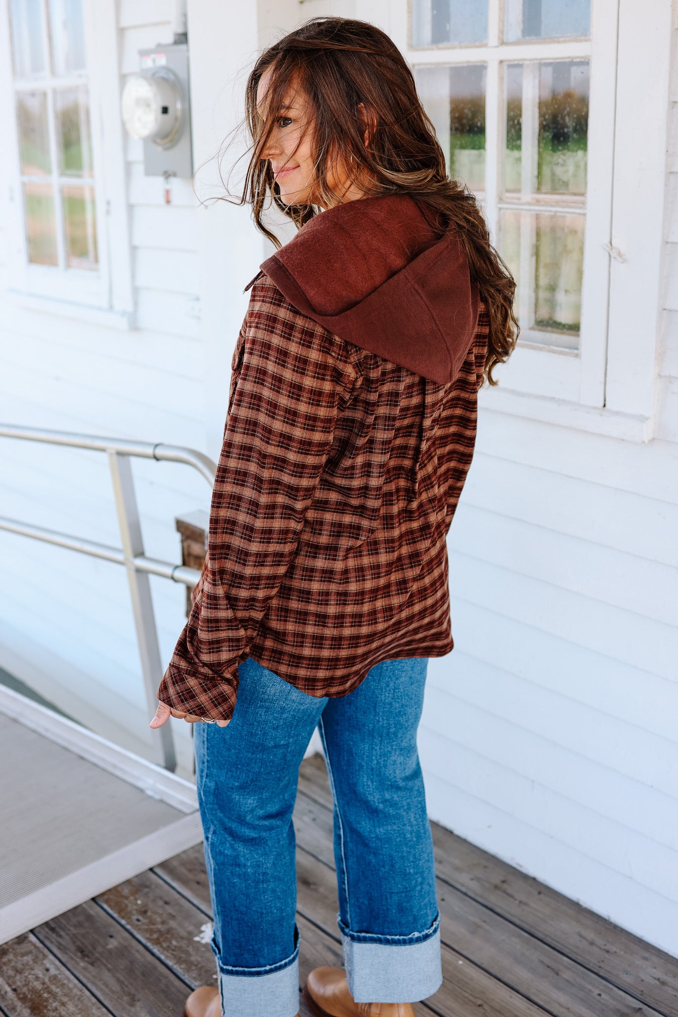 Shay Plaid Hoodie Jacket - Roasted Chestnut