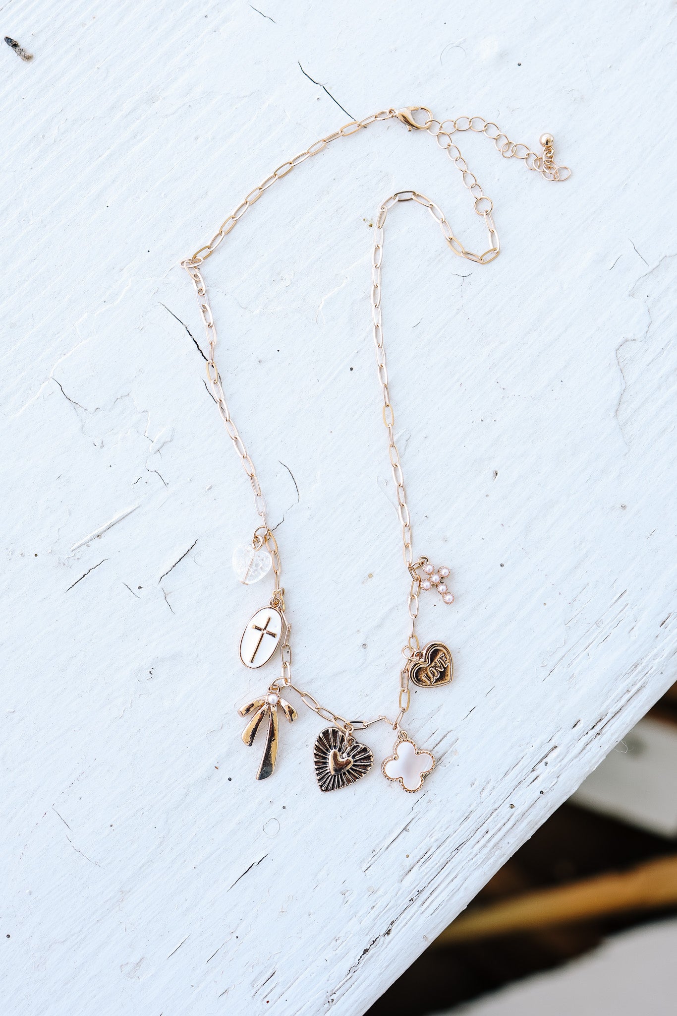 Charm Necklace Clover Bow Cross Heart