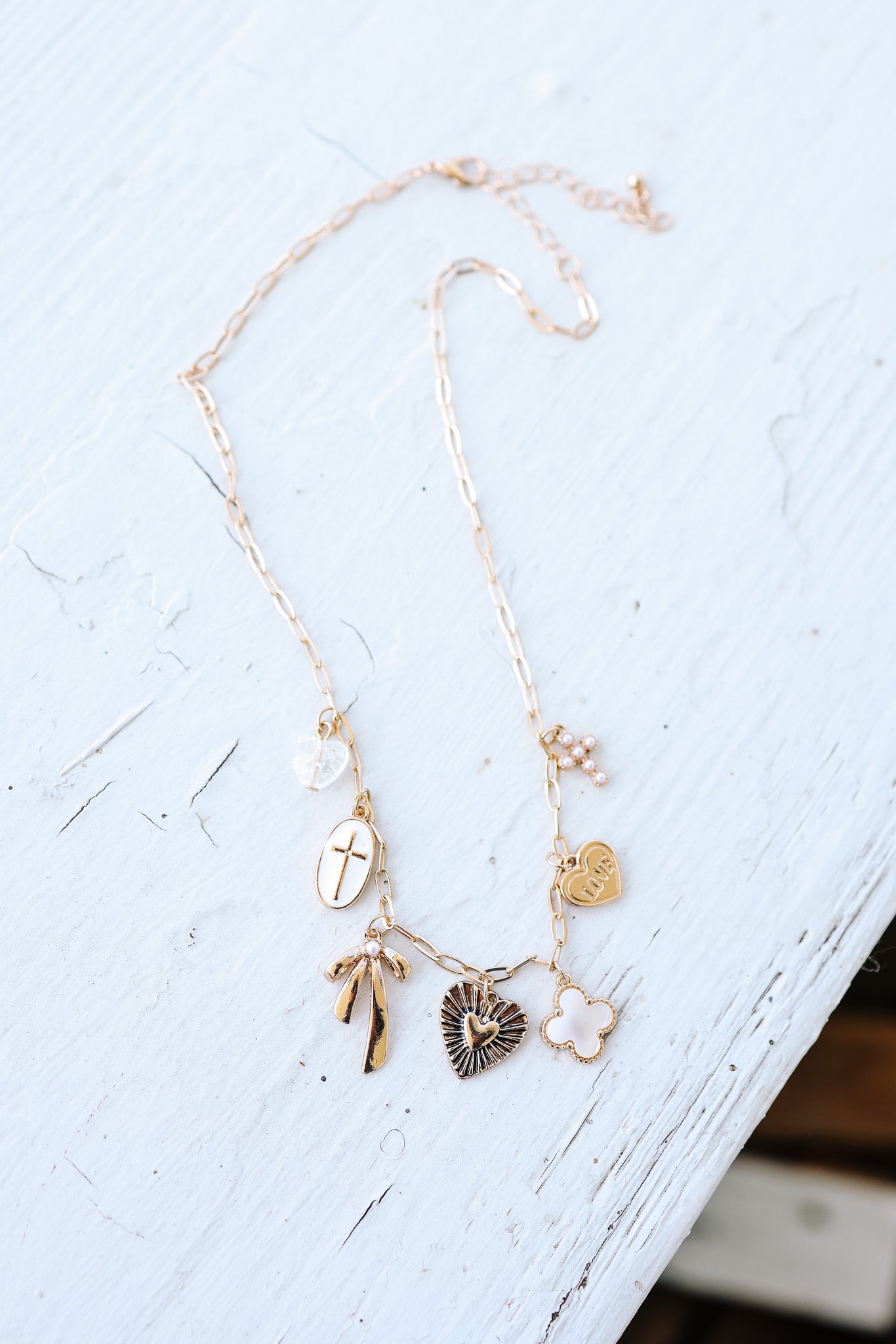 Charm Necklace Clover Bow Cross Heart