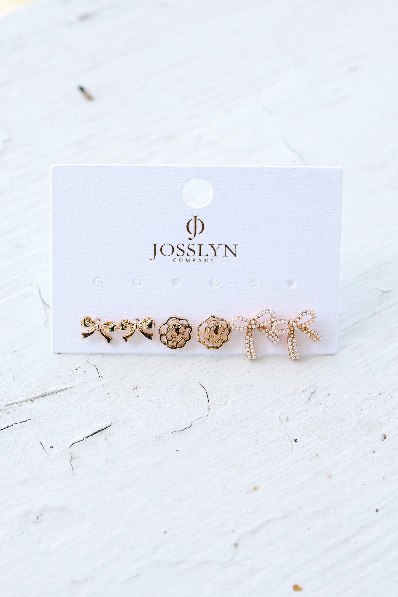 Trio Stud Bow Floral Pearl Bow Trio Earrings