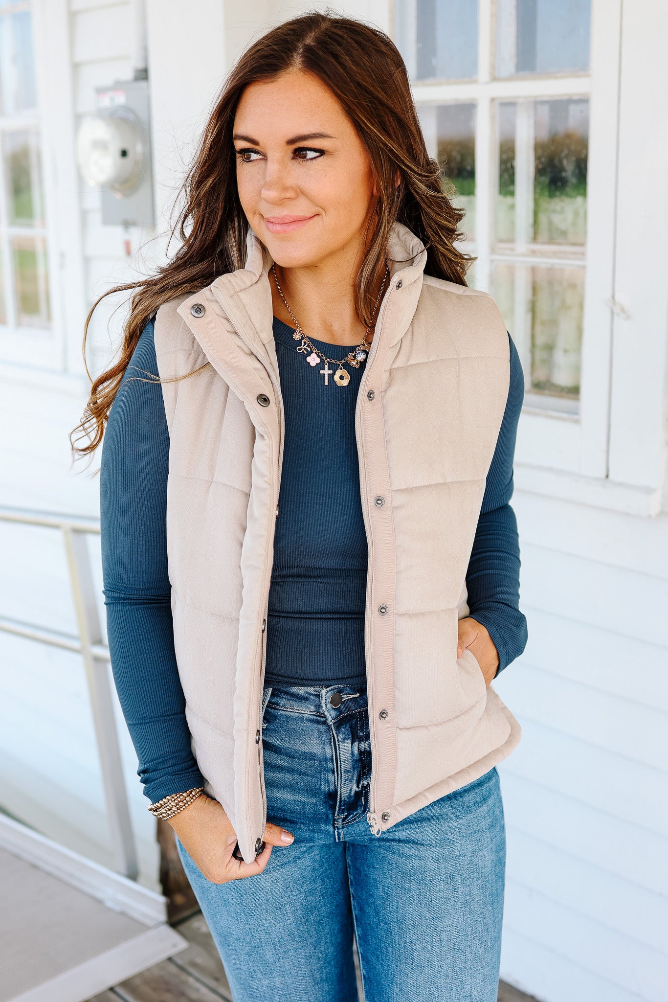 Swade Puffer Vest - Beige