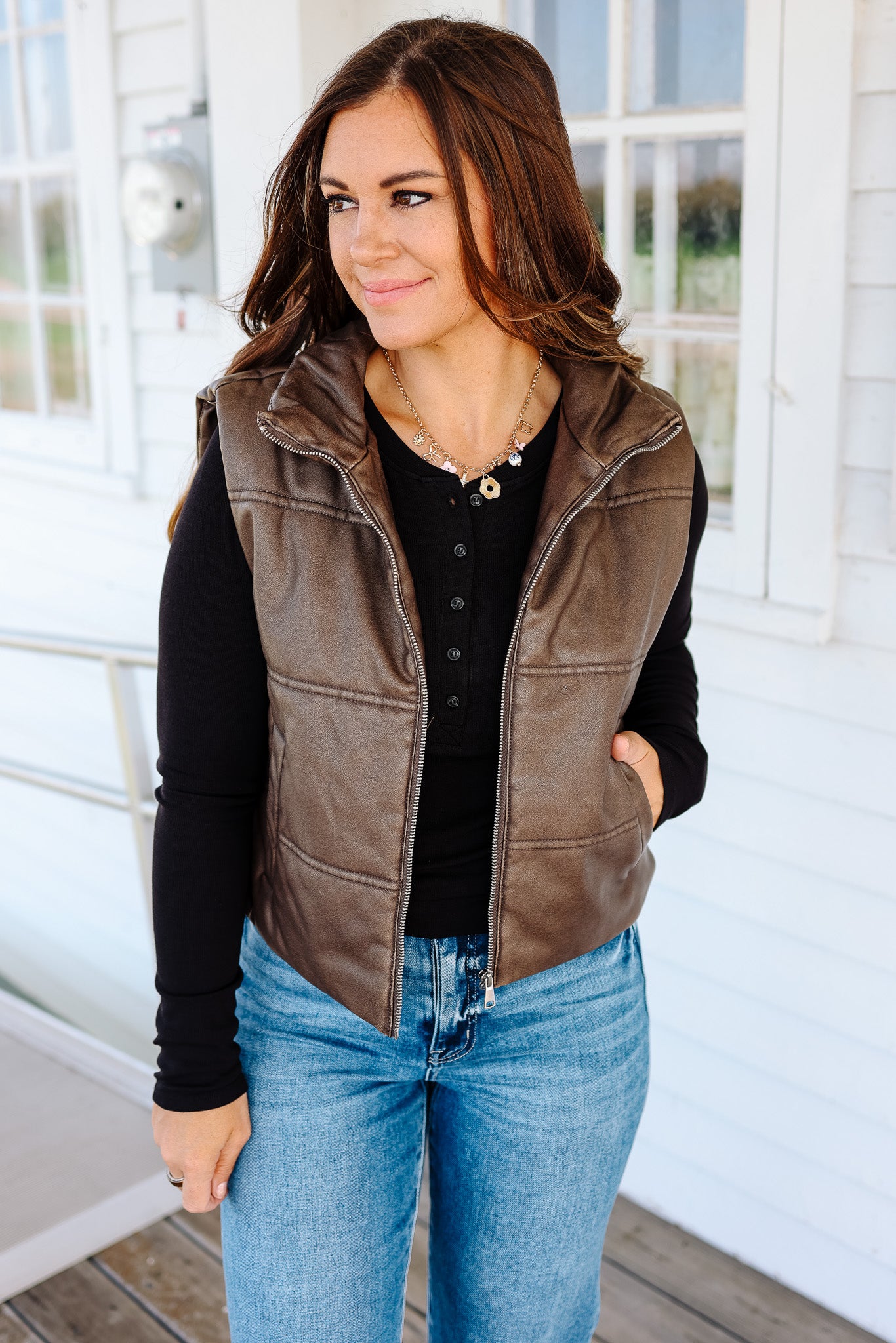 Dylan Faux Leather Puffer Vest