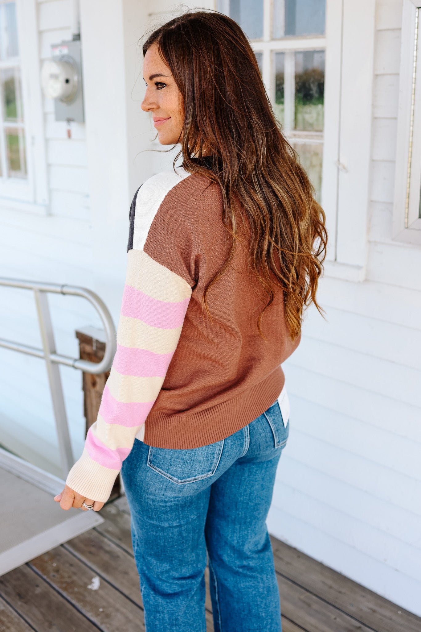 Skye Colorblock Stripe Sweater - Navy
