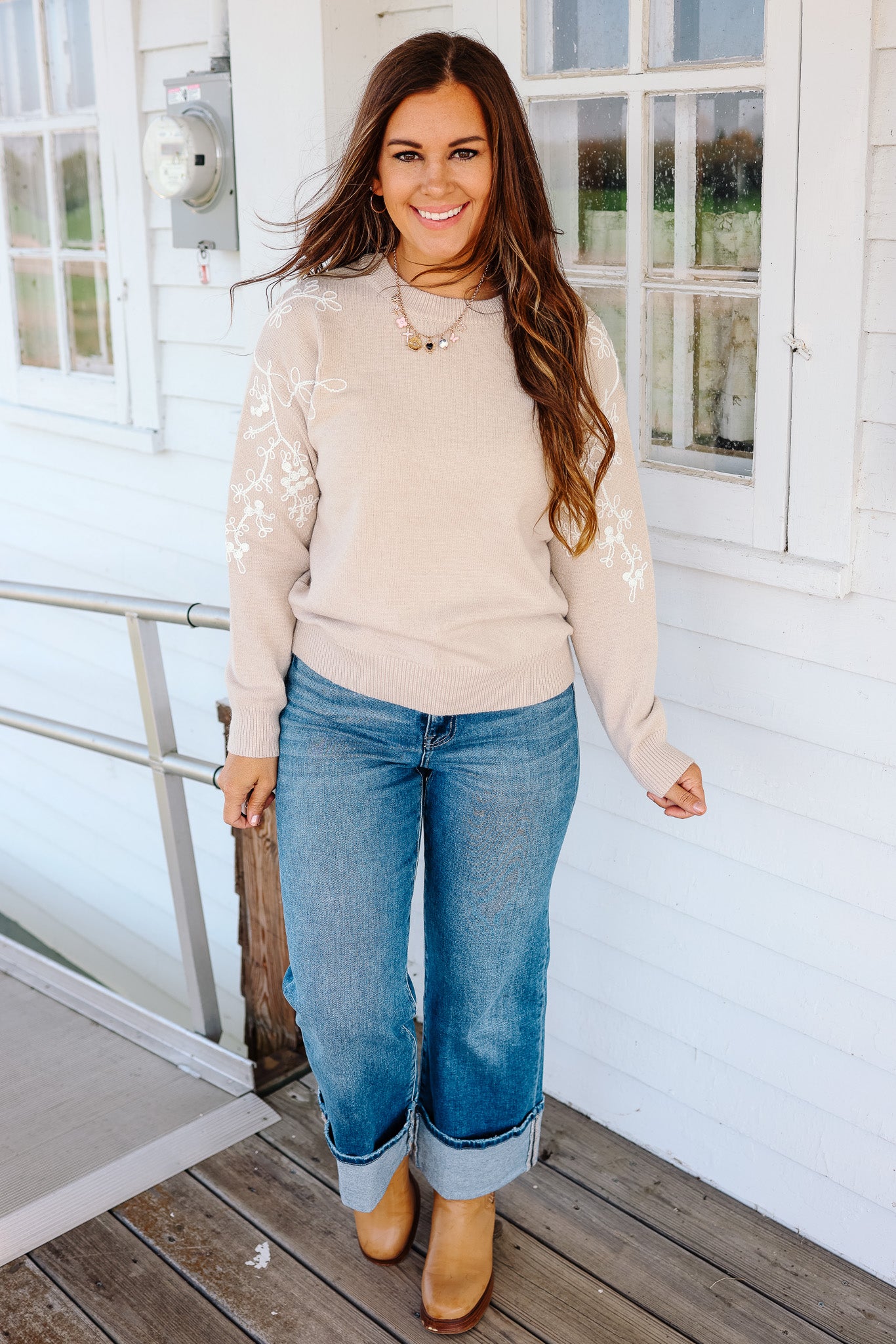 Carrie Embroidered Crew Neck Sweater