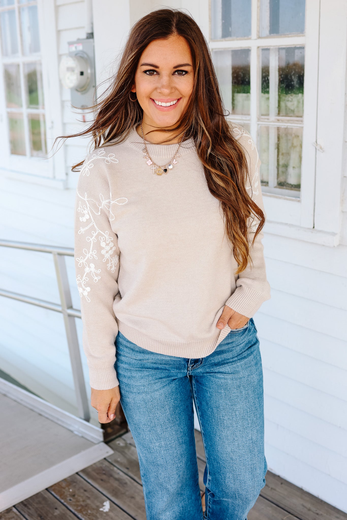 Carrie Embroidered Crew Neck Sweater