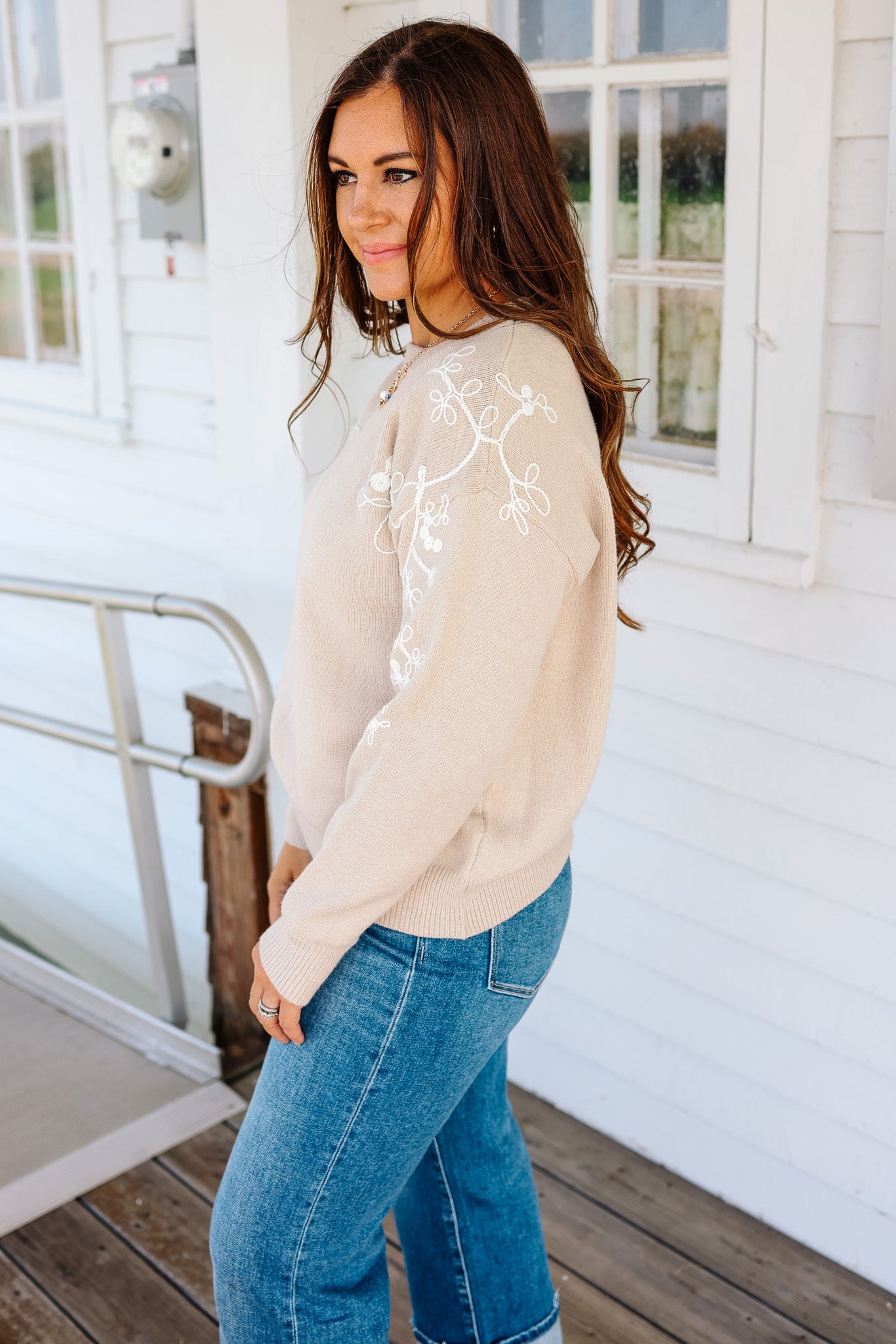 Carrie Embroidered Crew Neck Sweater