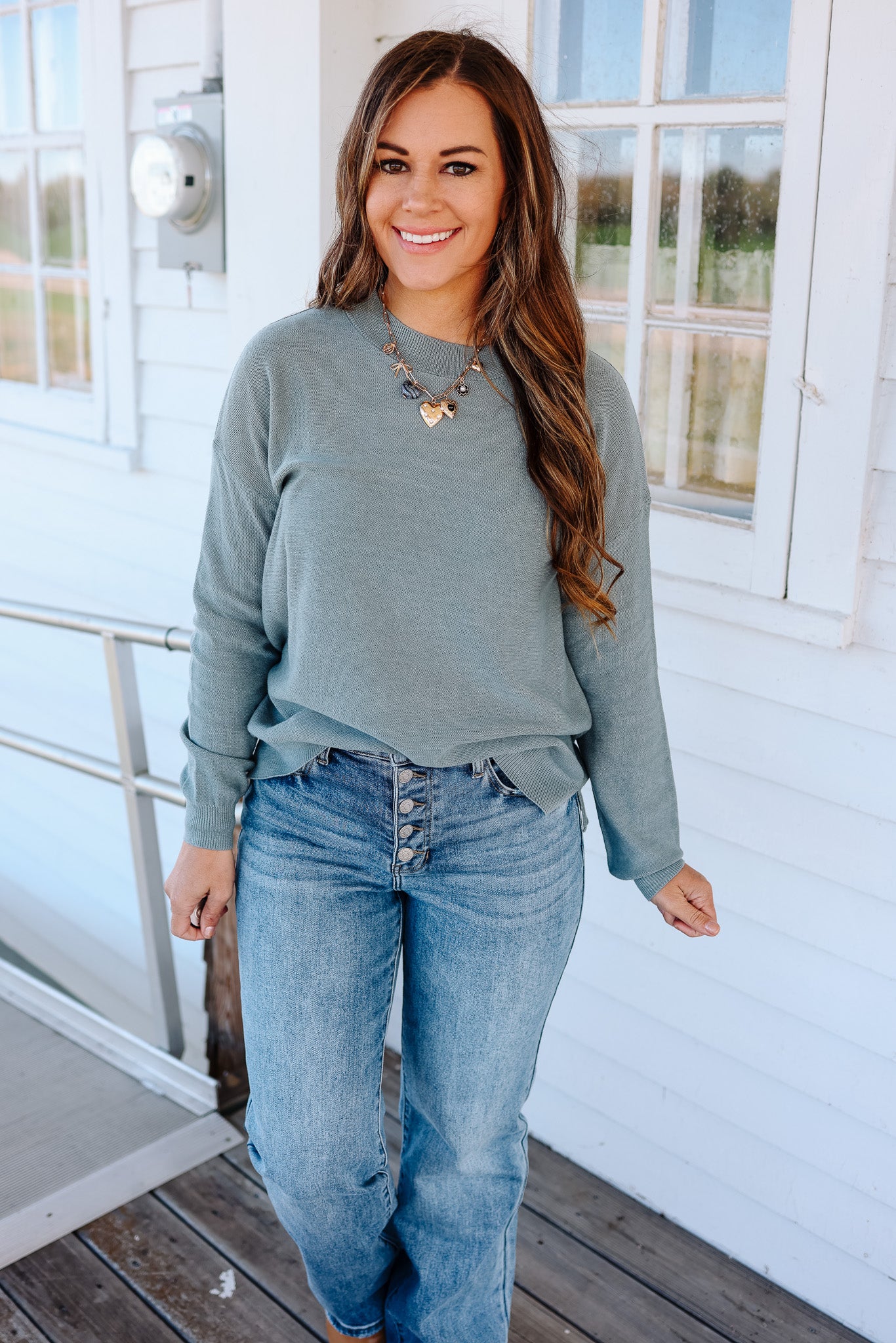 Remma Drop Shoulder Sweater - Retro Blue