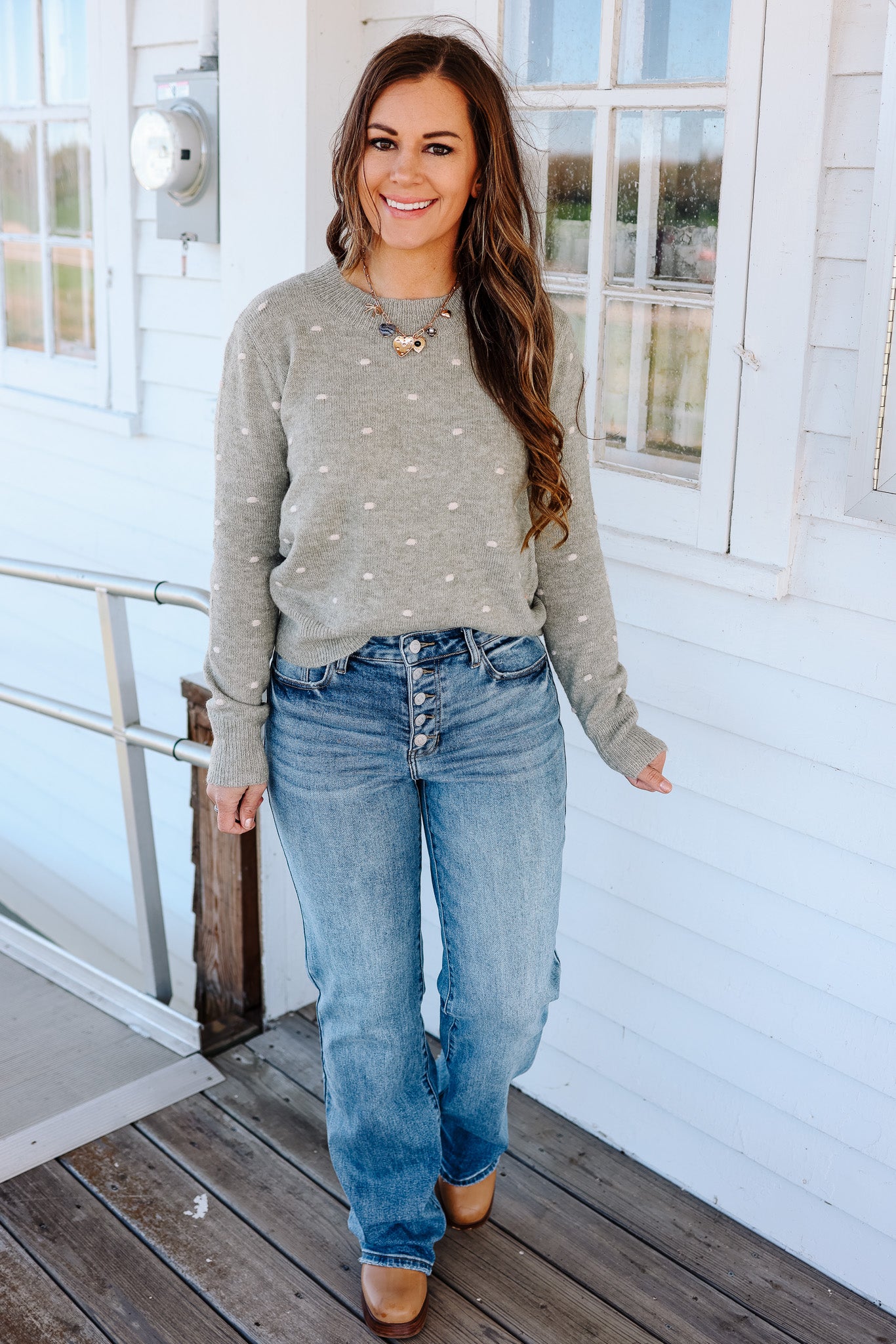 Ellah Dotted Knit Sweater - Sage