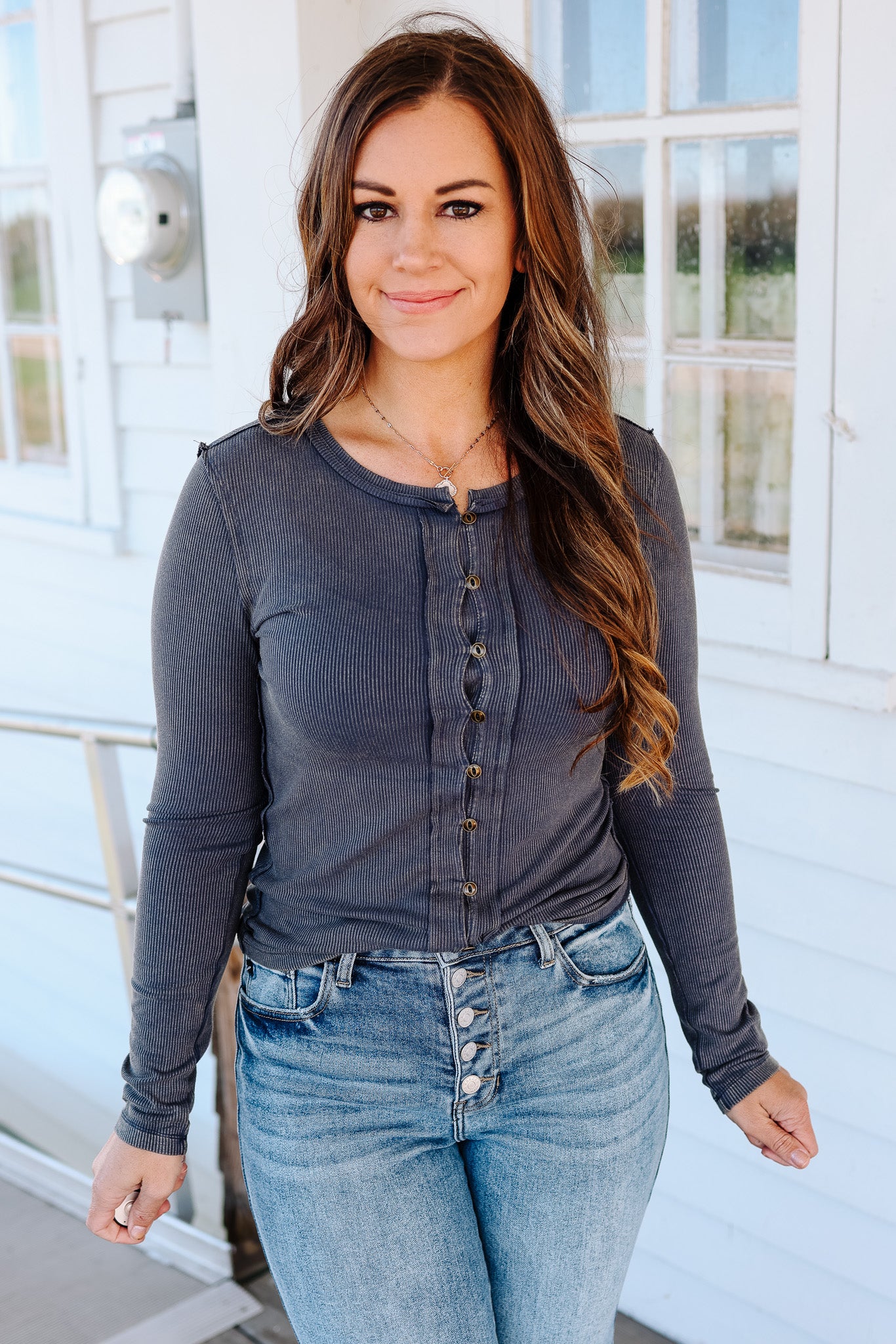 Cady Snow Wash Rib Long Sleeve - Teal