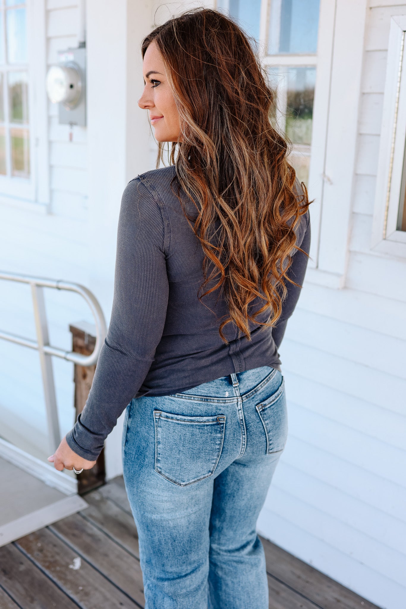 Cady Snow Wash Rib Long Sleeve - Teal