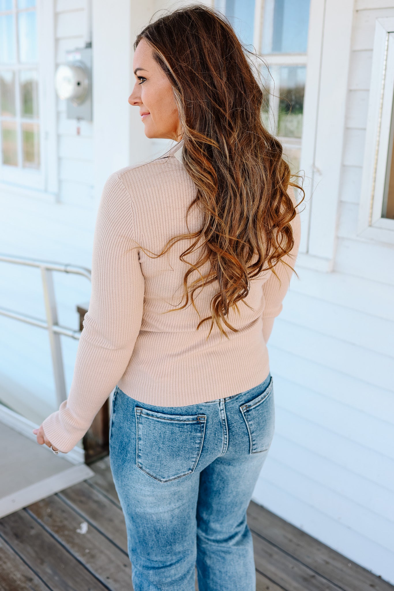 Tara Front Twist V Neck Sweater - Taupe