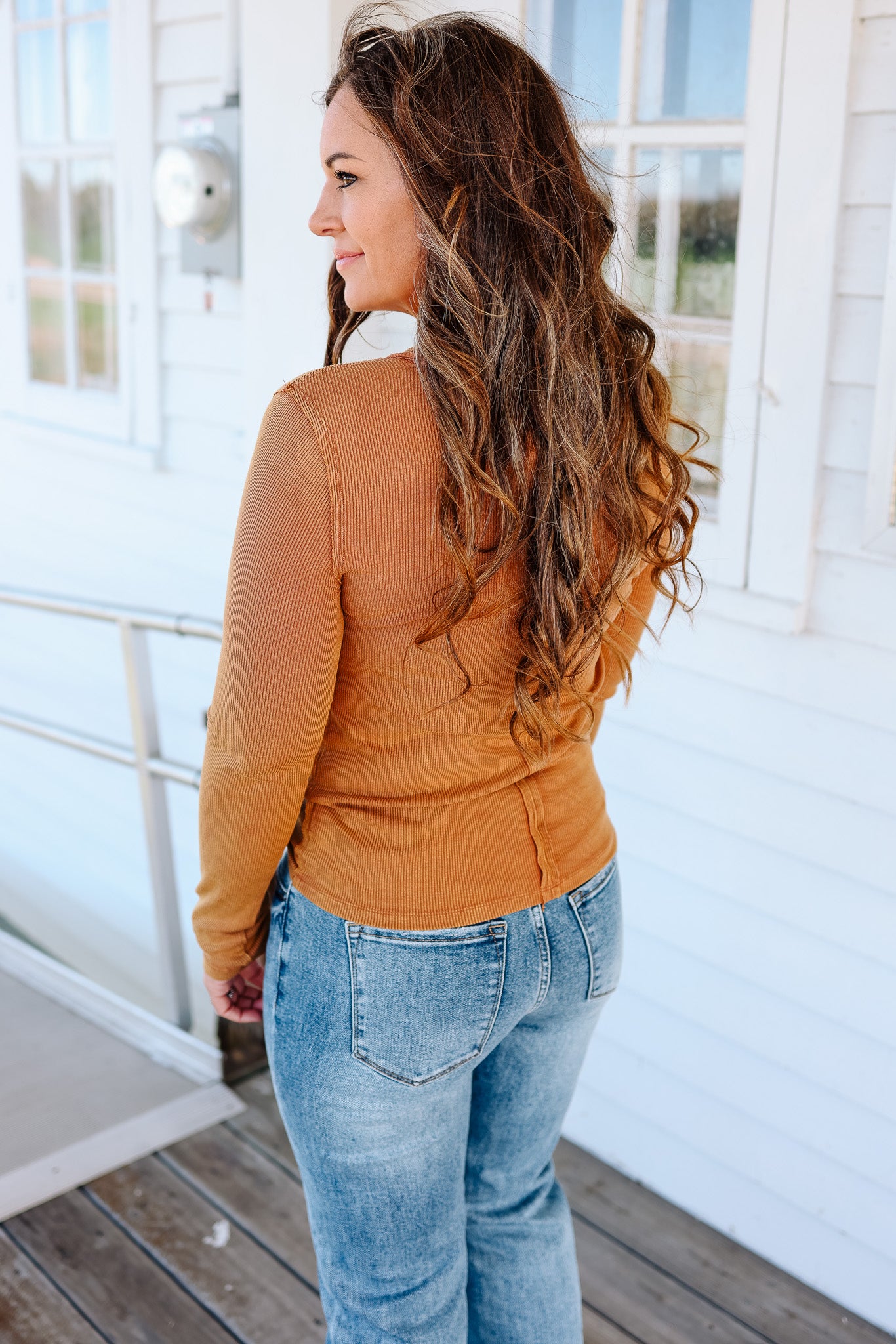 Cady Snow Wash Rib Long Sleeve - Tobacco