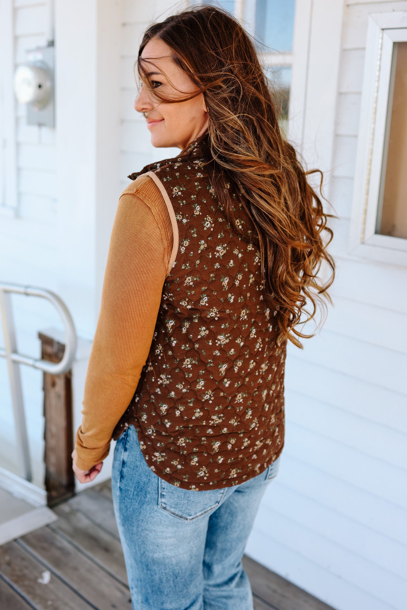 Sydney Floral Quilted Vest - Brown