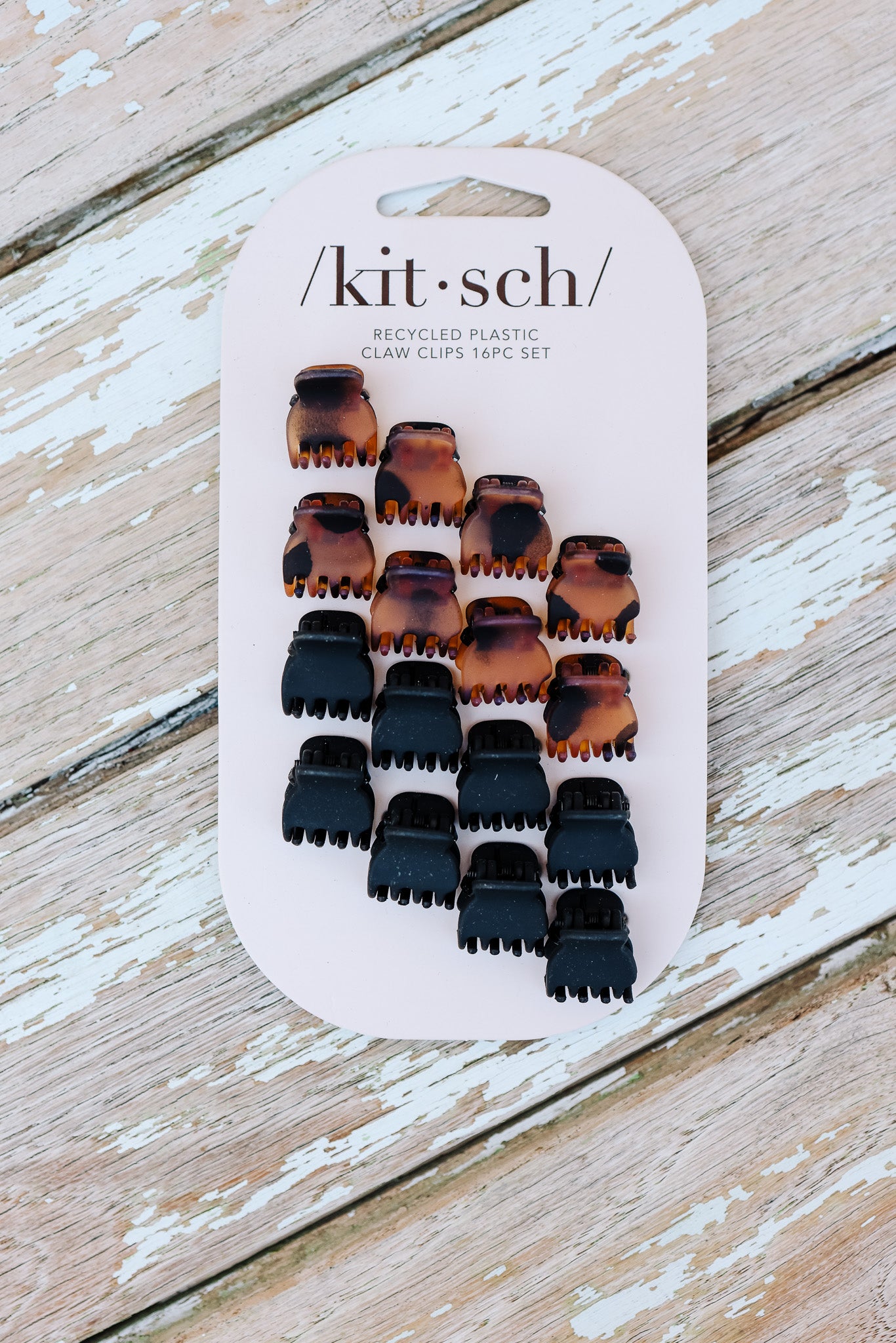 Recycled Plastic Mini Classic Claw Clips 16pc - Black & Tort
